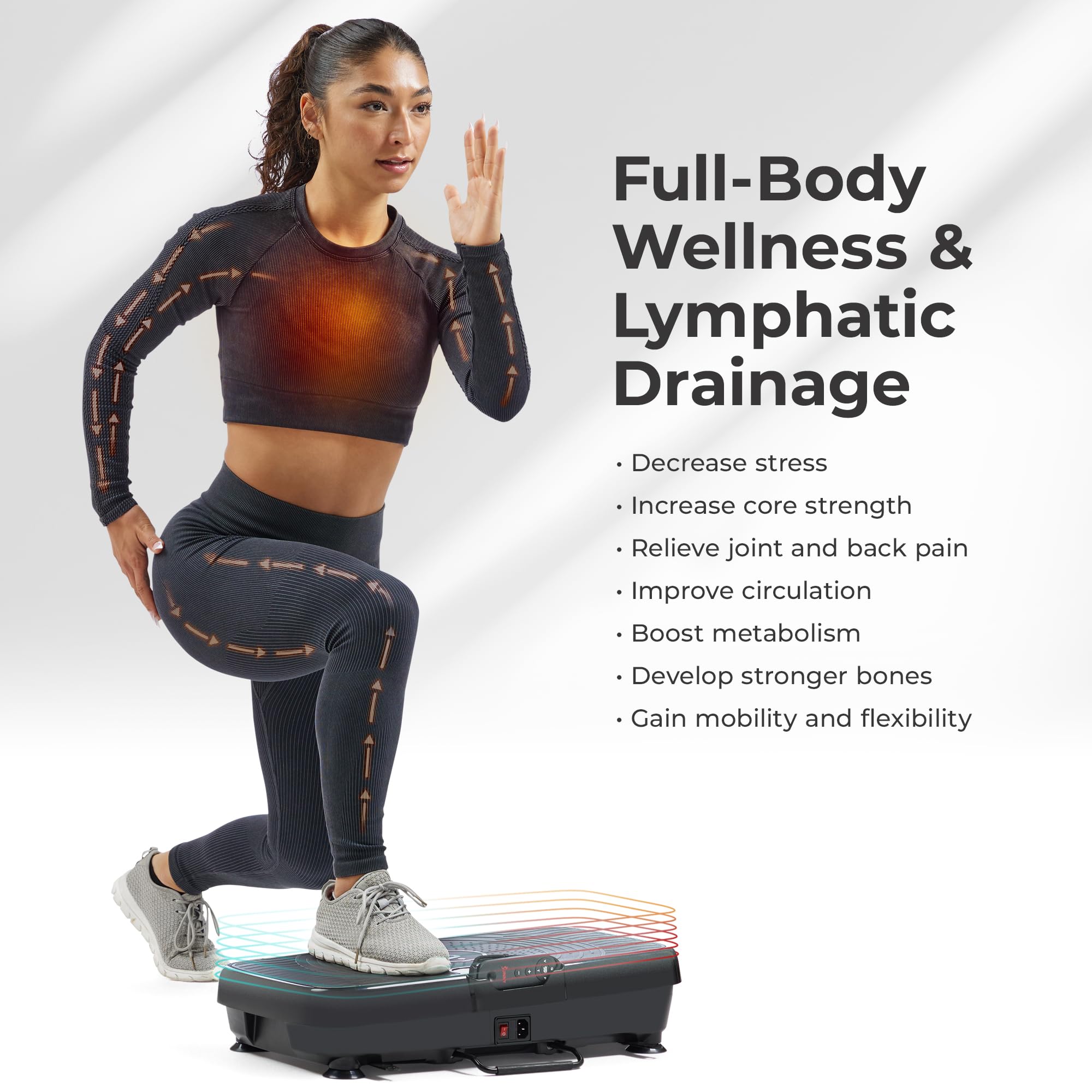Sunny Health & Fitness Vibrating Plate Exercise Machine - Whole Body Vibration Platform for Lymphatic Drainage, Recovery & Weigh