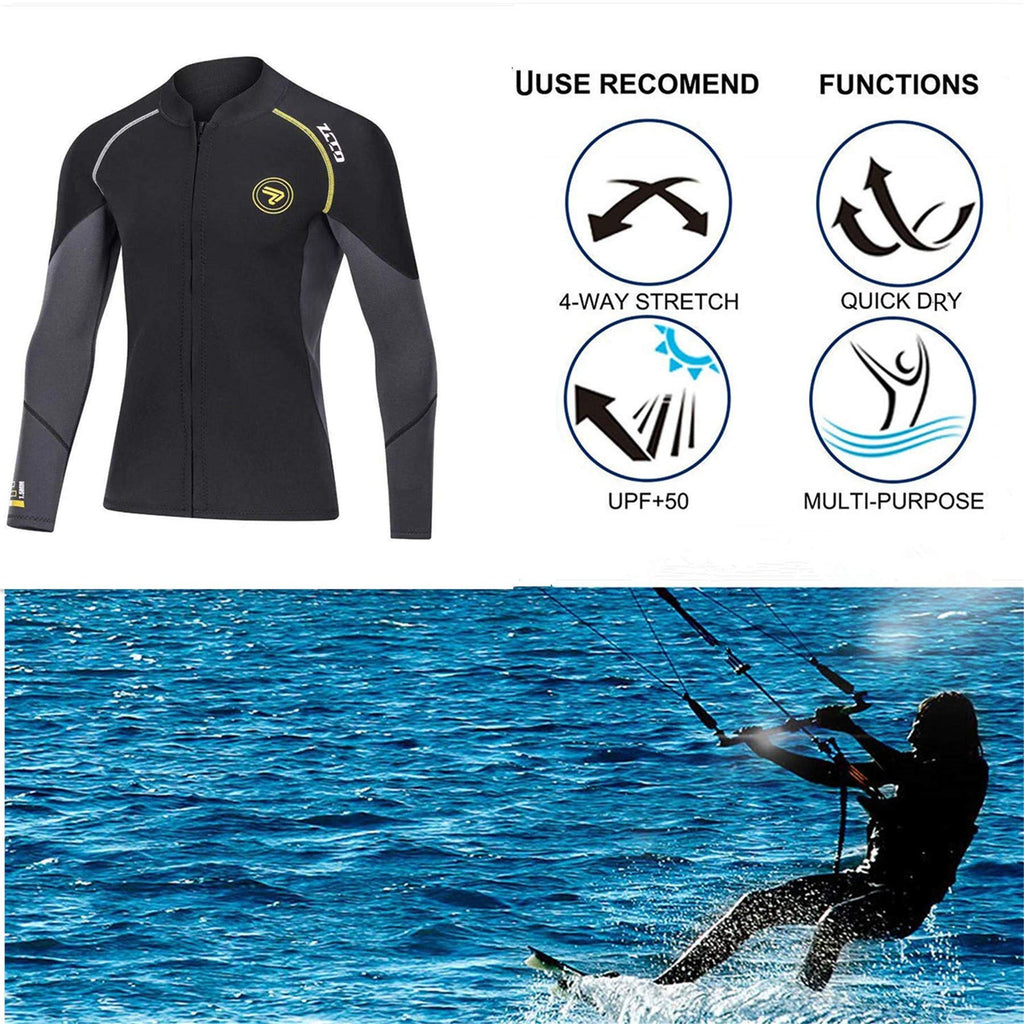 Wetsuit Top Men'S 1.5Mm Neoprene Wetsuits Jacket,Front Zipper Long Sleeves Diving Suit For Swimming,Diving,Snorkeling,Scuba,Surf