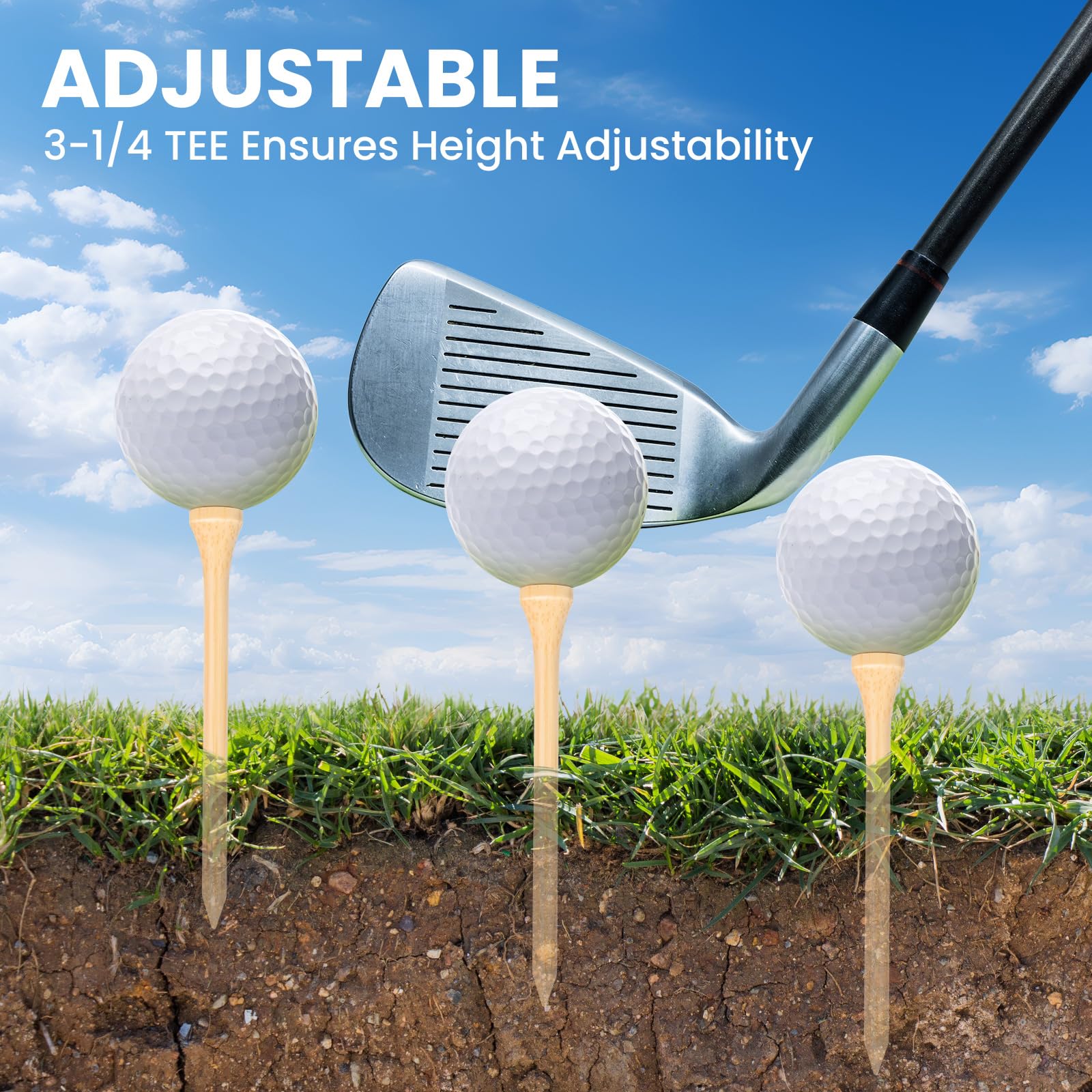 Wingolfer Golf Tees, 100 Packs Of 3 1/4 Inch Golf Tees, Professional Natural Bamboo Golf Tees, Durable & Stable Professional Tee