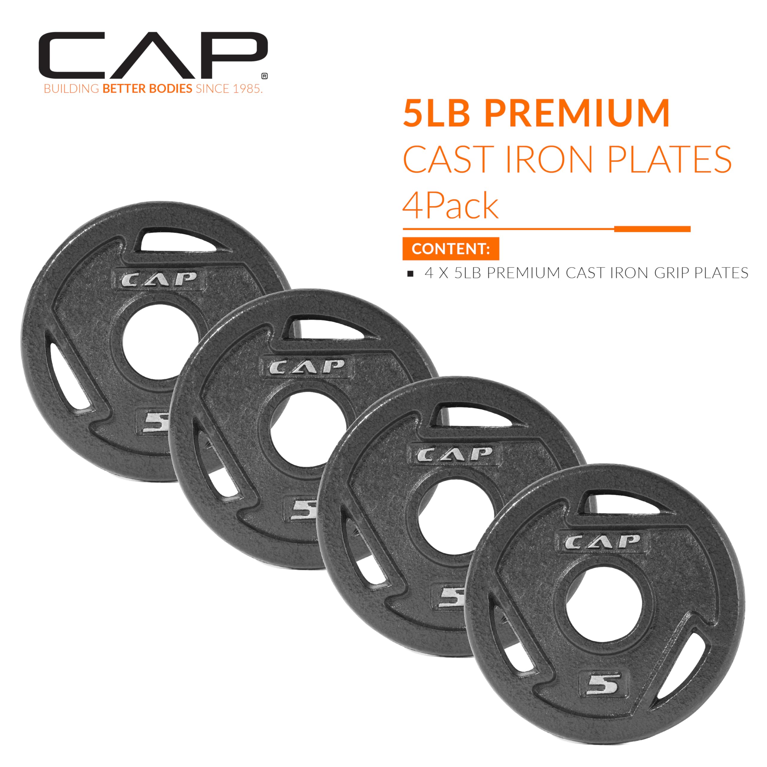 Cap Barbell 2-Inch Olympic Grip Weight Plate, 5 Lb, Set Of 4, 5 Lb, Set Of 4 Black (Ophwis-005)