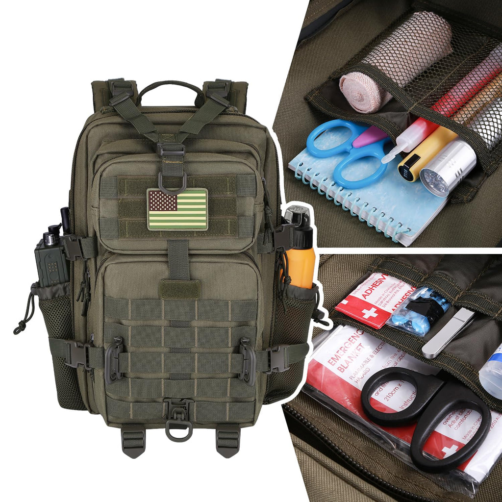 Hannibal Tactical 30L Molle Assault Pack, Tactical Backpack Military Army Camping Rucksack With Bottle Holder, 3-Day Pack, Olive