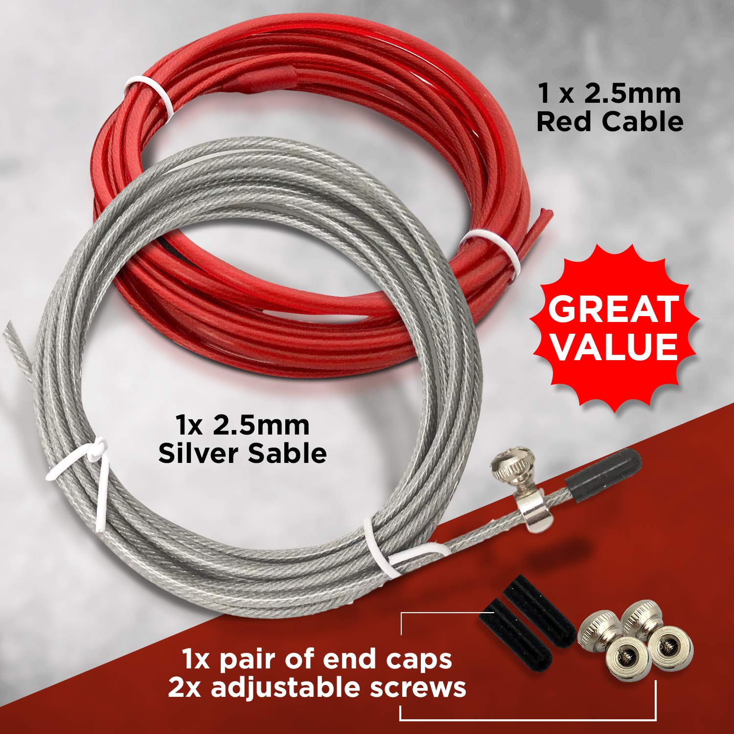 Fit Vikings Replacement Cable For Speed Jump Rope - 2 X 10Ft Replacement Cords - With Screws And End Caps