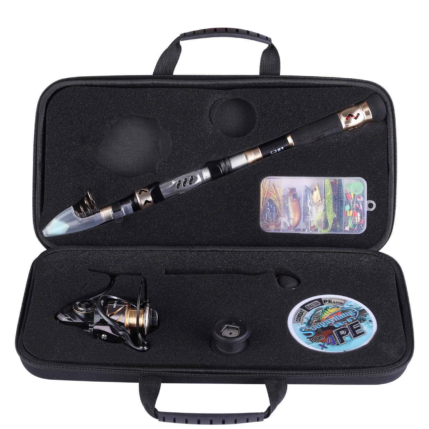 Sougayilang Telescopic Fishing Rod And Reel Combos Full Kit, Carbon Fiber Fishing Pole, 13 +1 Shielded Bearings Stainless Steel