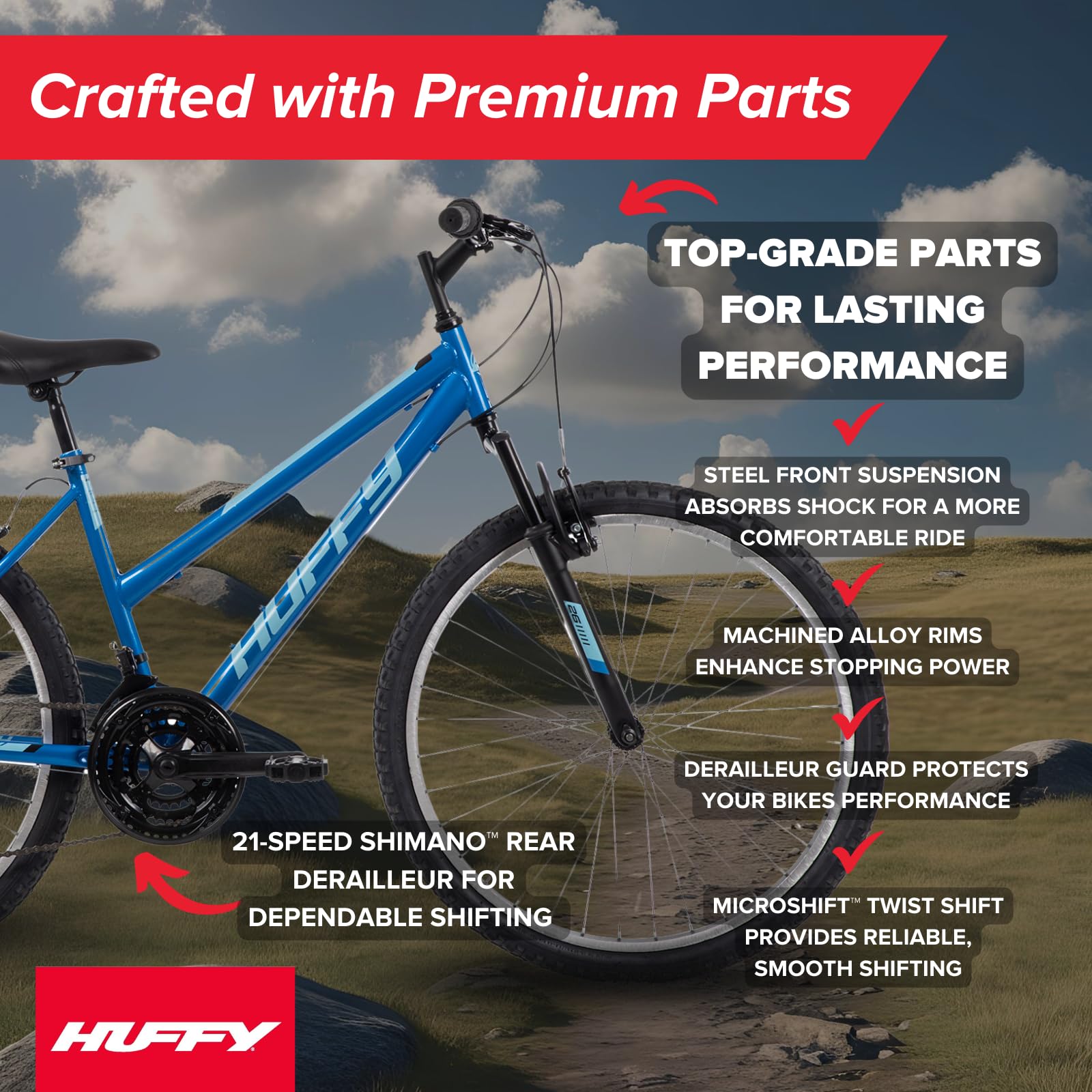 Huffy Stone Mountain 21-Speed Hardtail Ladies Mountain Bike, 26-Inch, Blue