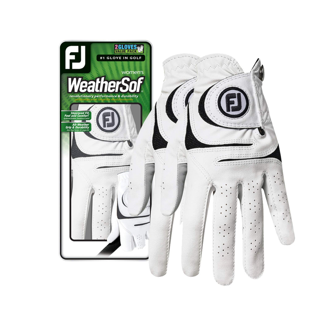 Footjoy Womens Weathersof Golf Glove, Pack Of 2, White Large, Worn On Left Hand