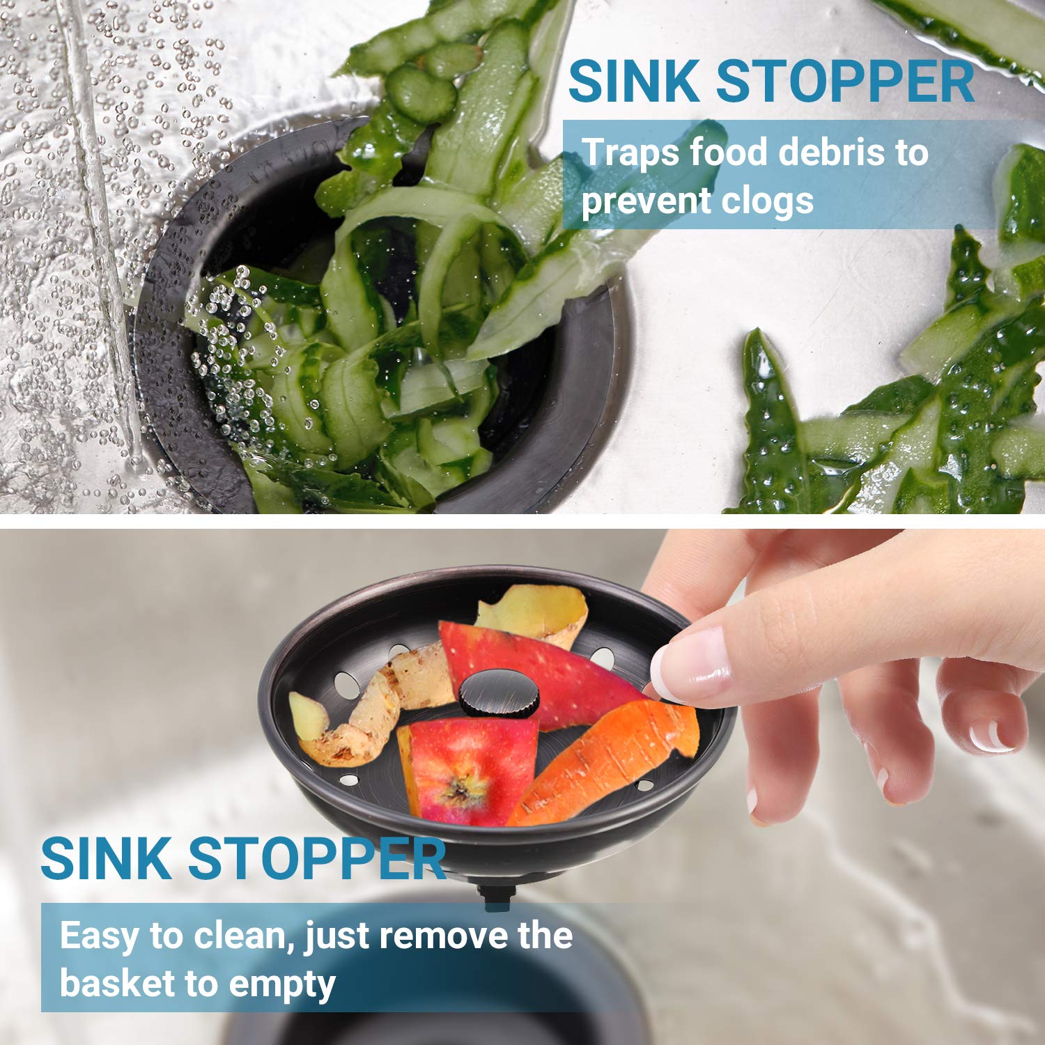 Kone Kitchen Sink Stopper And Strainer 2 Pack Oil Rubbed Bronze Sink Basket Strainer Replacement For Standard 3-12 Inch Drain, S
