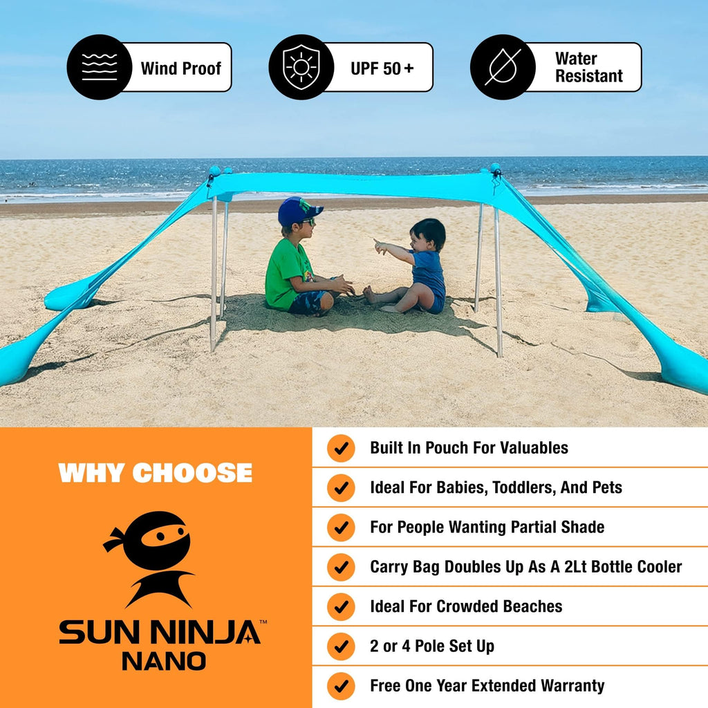 Sun Ninja Baby Pop-Up Beach Tent, Upf50+ Beach Shade Canopy, Sun Shelter With Carry Bag, Ground Pegs And Stability Poles, Outdoo