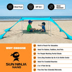 Sun Ninja Baby Pop-Up Beach Tent, Upf50+ Beach Shade Canopy, Sun Shelter With Carry Bag, Ground Pegs And Stability Poles, Outdoo
