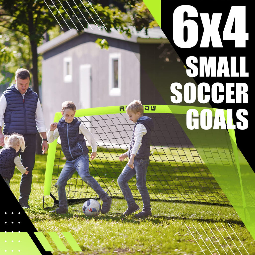Runbow 6X4 Ft Portable Kids Soccer Goal For Backyard Practice Soccer Net Set Of 2 With Carry Bag (6X4 Ft, Light Yellow, 2 Pack)