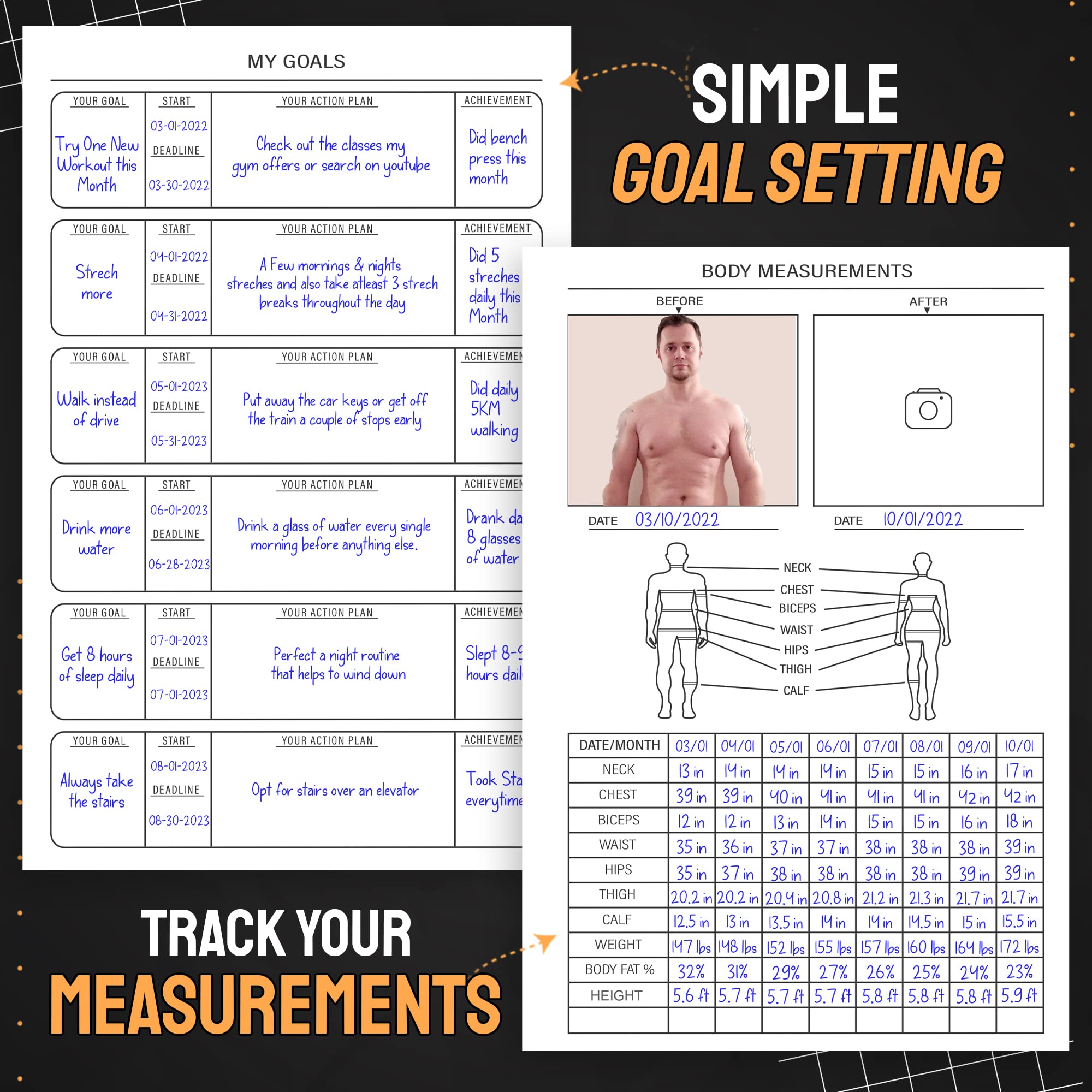Hardcover Fitness Planner Workout Journal For Men & Women - A5 Sturdy Fitness Log Book To Track Gym & Home Workouts - Separately