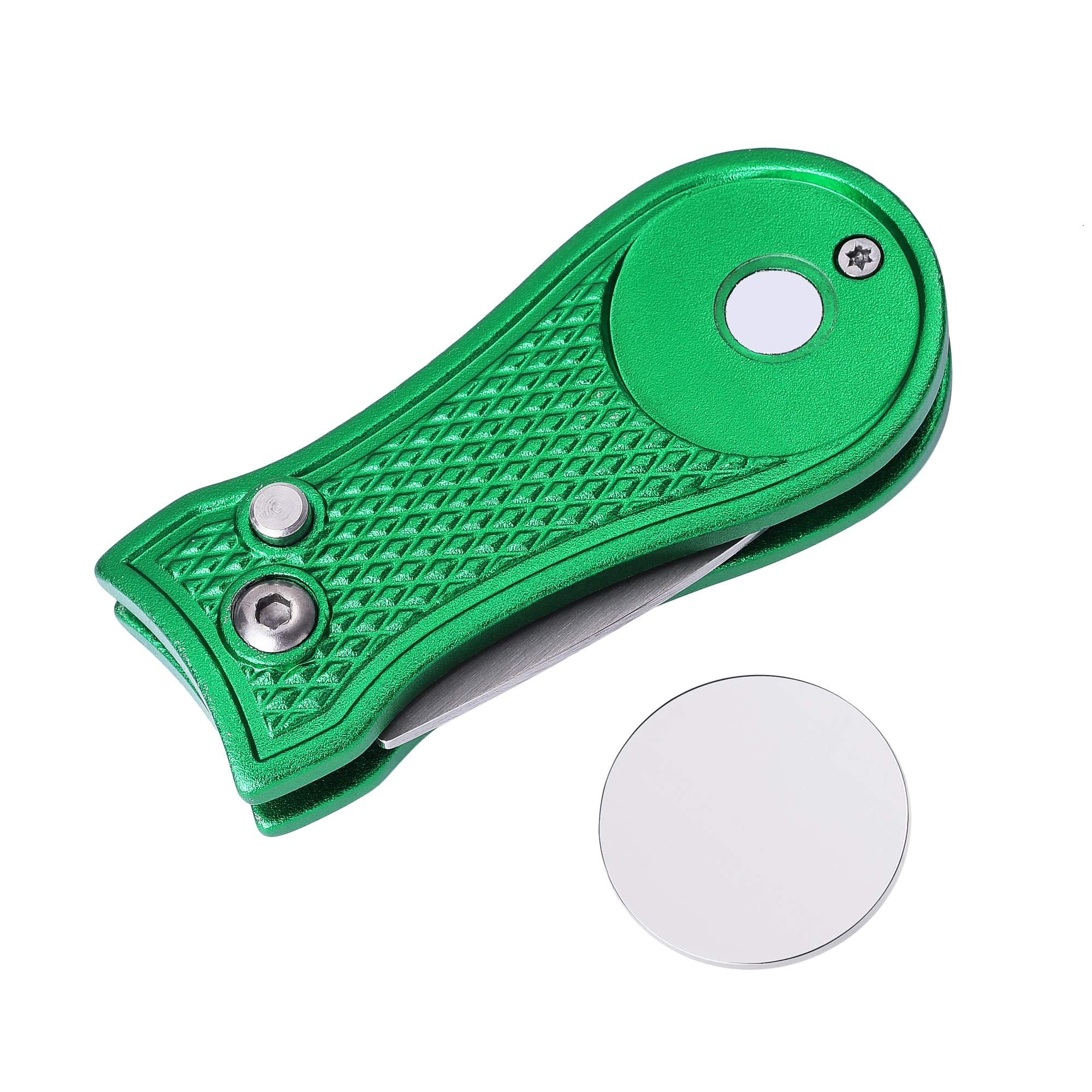 Mile High Life All Metal Foldable Golf Divot Tool With Pop-Up Button & Magnetic Ball Marker (Green Bone)