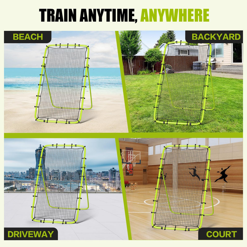7x4 Ft Volleyball Rebounder Net with Portable Travel Bag, 5-Angle Adjustable Rebounder Net for Practicing Digging, Setting, Spik