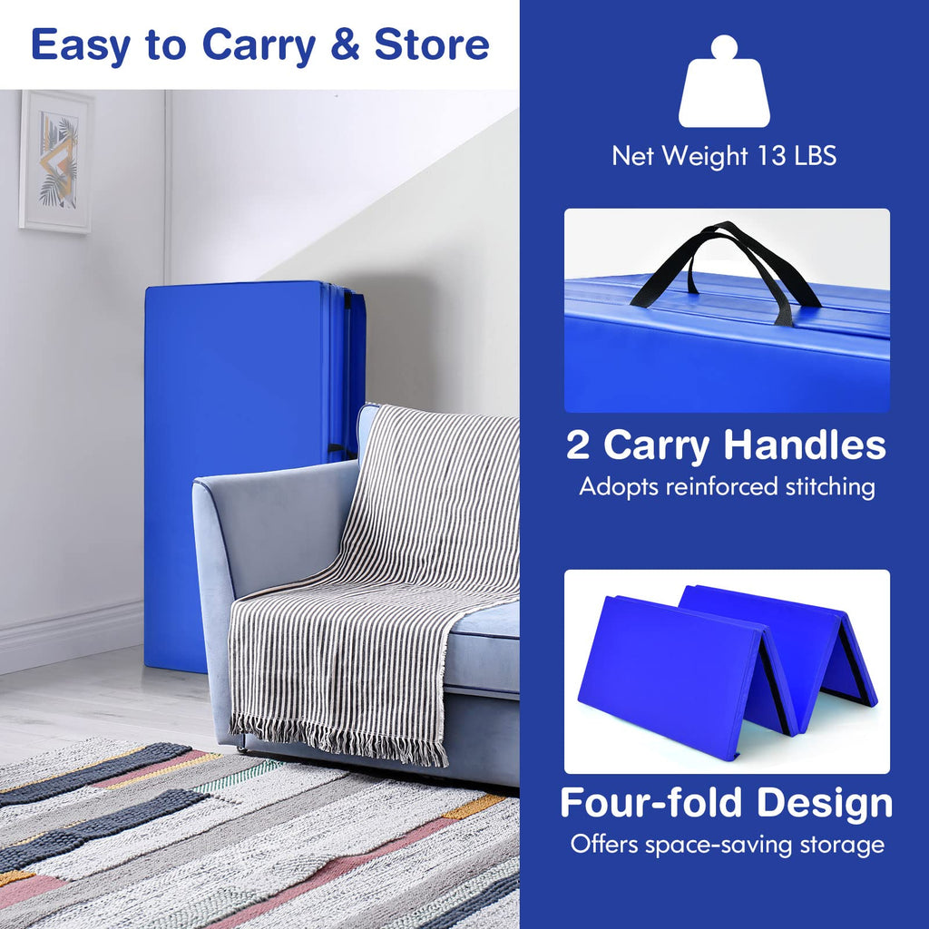 Gymax Gymnastics Mat, 4 X 8 X 2'' Folding Exercise Mat Thick W/Carry Handles & Sturdy Stitching Waterproof Pu Leather Cover, Tum