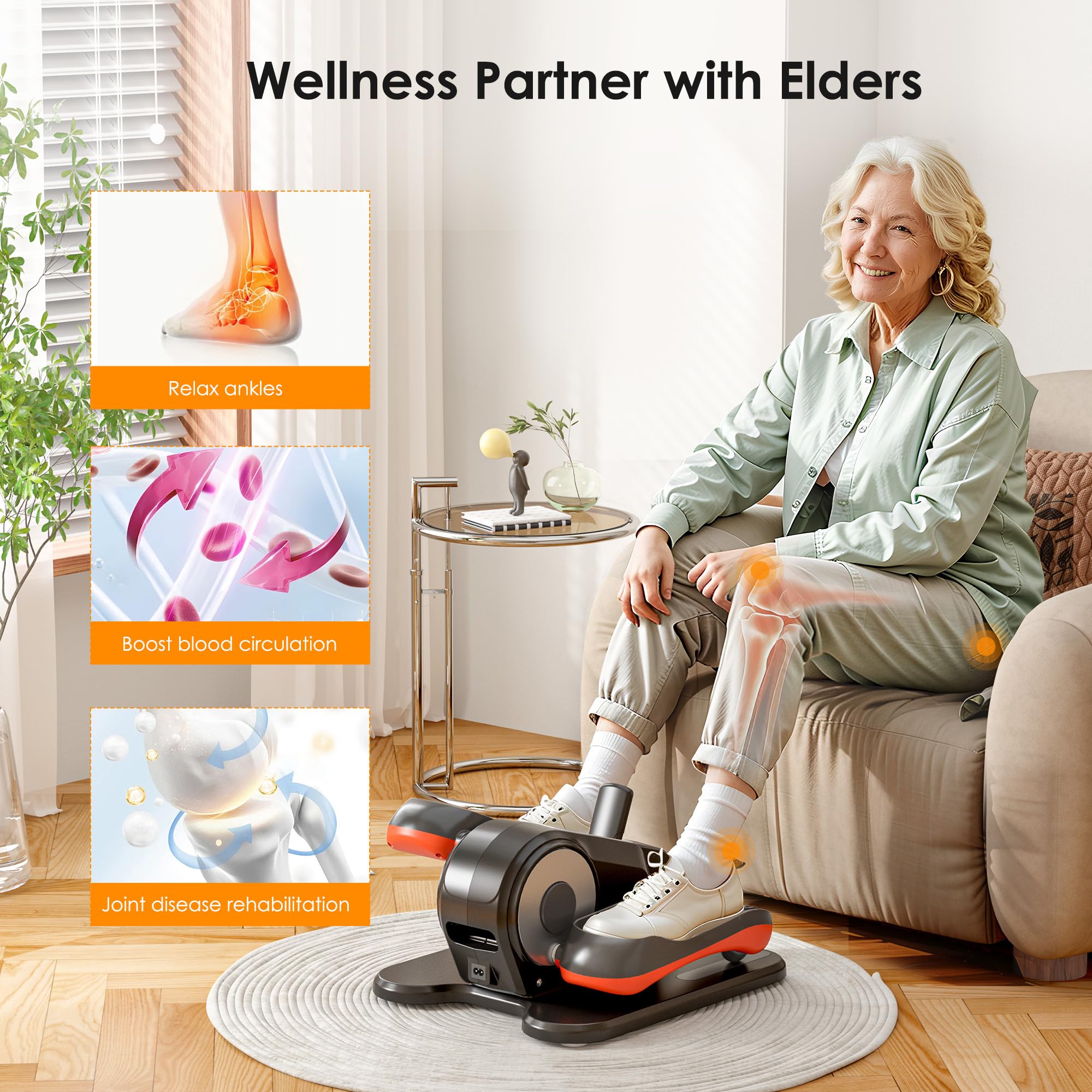 Sogesgame Under Desk Elliptical Machine, Ellipse Leg Exerciser For Seniors, Portable Seated Pedal Exerciser With 12 Level Speeds