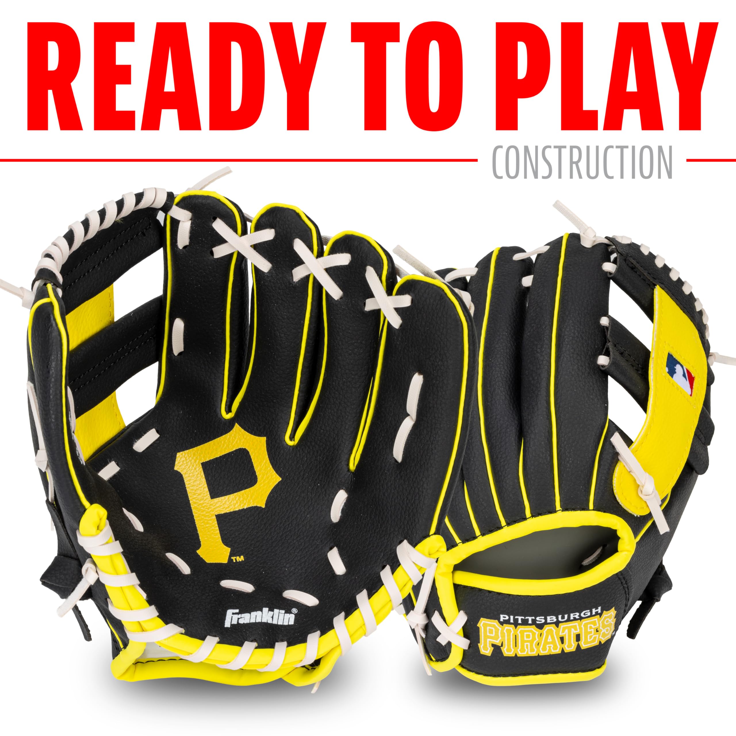 Franklin Sports Mlb Youth Teeball Glove + Foam Ball Set - Kids Pittsburgh Pirates Baseball + Teeball Mitt And Ball - Perfect Fir