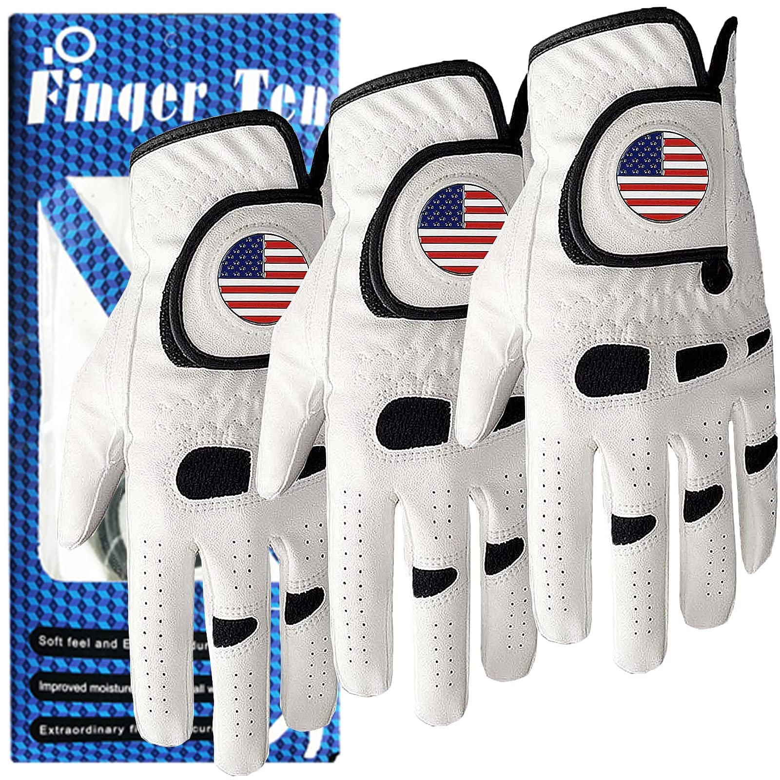 Amy Sport Golf Gloves Men Left Hand With Ball Marker 3 Pack For Right Handed Golfer Soft Leather Weathersof Grip Soft Mens Glove