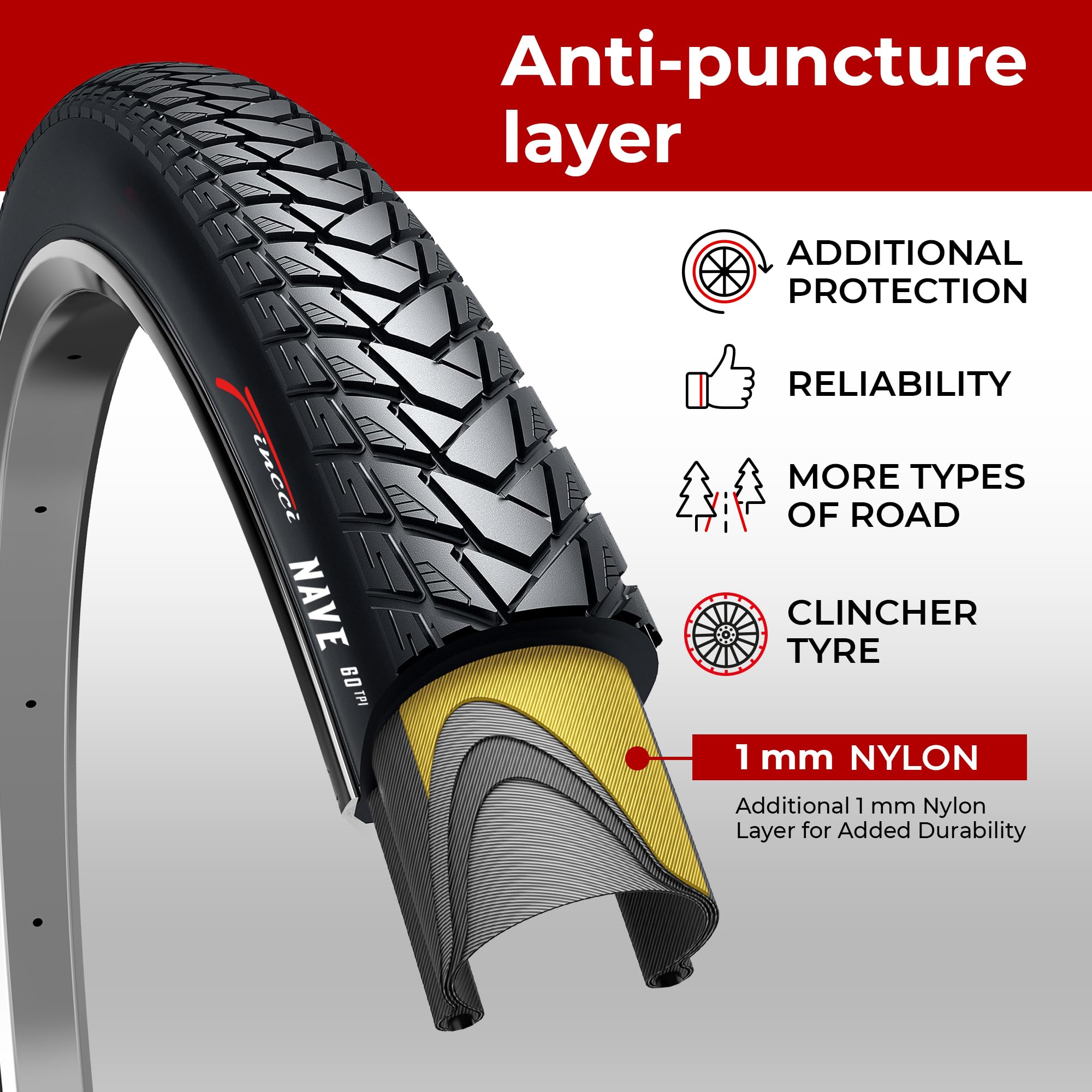 Fincci Pair 700X35C Tire 37-622 Foldable 60 Tpi City Commuter Tires With Nylon Protection For Cycle Road Mountain Mtb Hybrid Tou