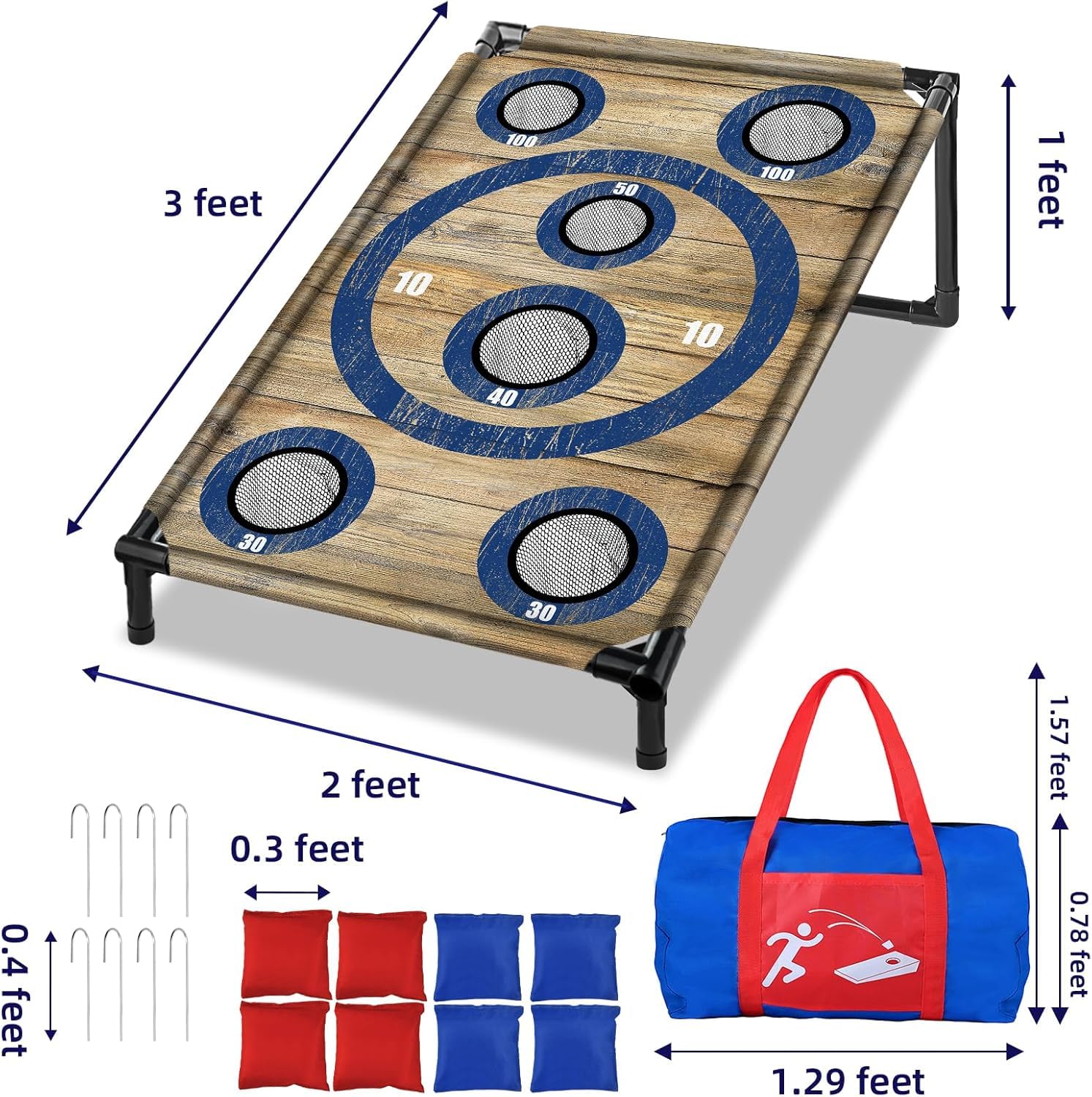 Nzqxjxz Portable Cornhole Board Set 3X2 Ft With 8 Bean Bags Corn Hole Toss Game Cornhole Games For Indoor And Outdoor Parties, I