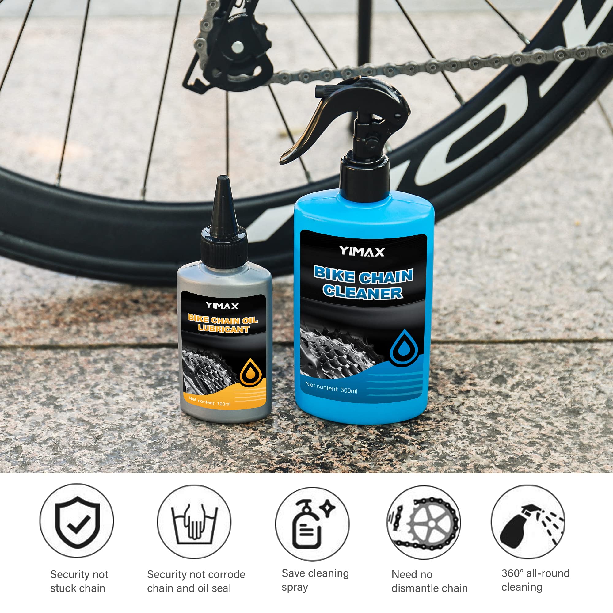 Yimax Bike Chain Cleaner Set, Bicycle Cleaning Kit Chain Lube And Cleaning Spray Biodegradable Bike Chain Lubricant With Brushes