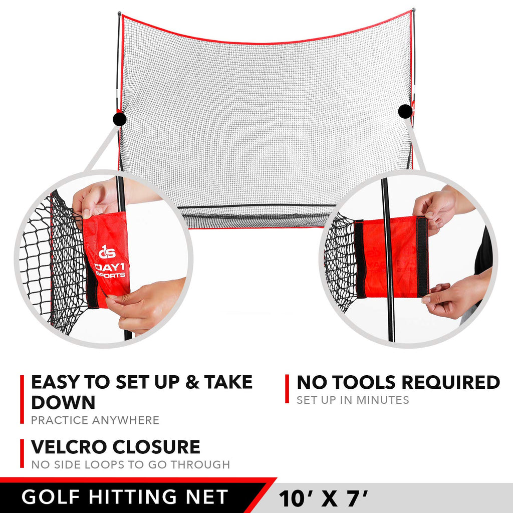 Practice Golf Hitting Net By Day 1 Sports - Large 10X 7- Portable Carry Bag - Indoor Or Outdoor Use - Quick And Easy Assembly -