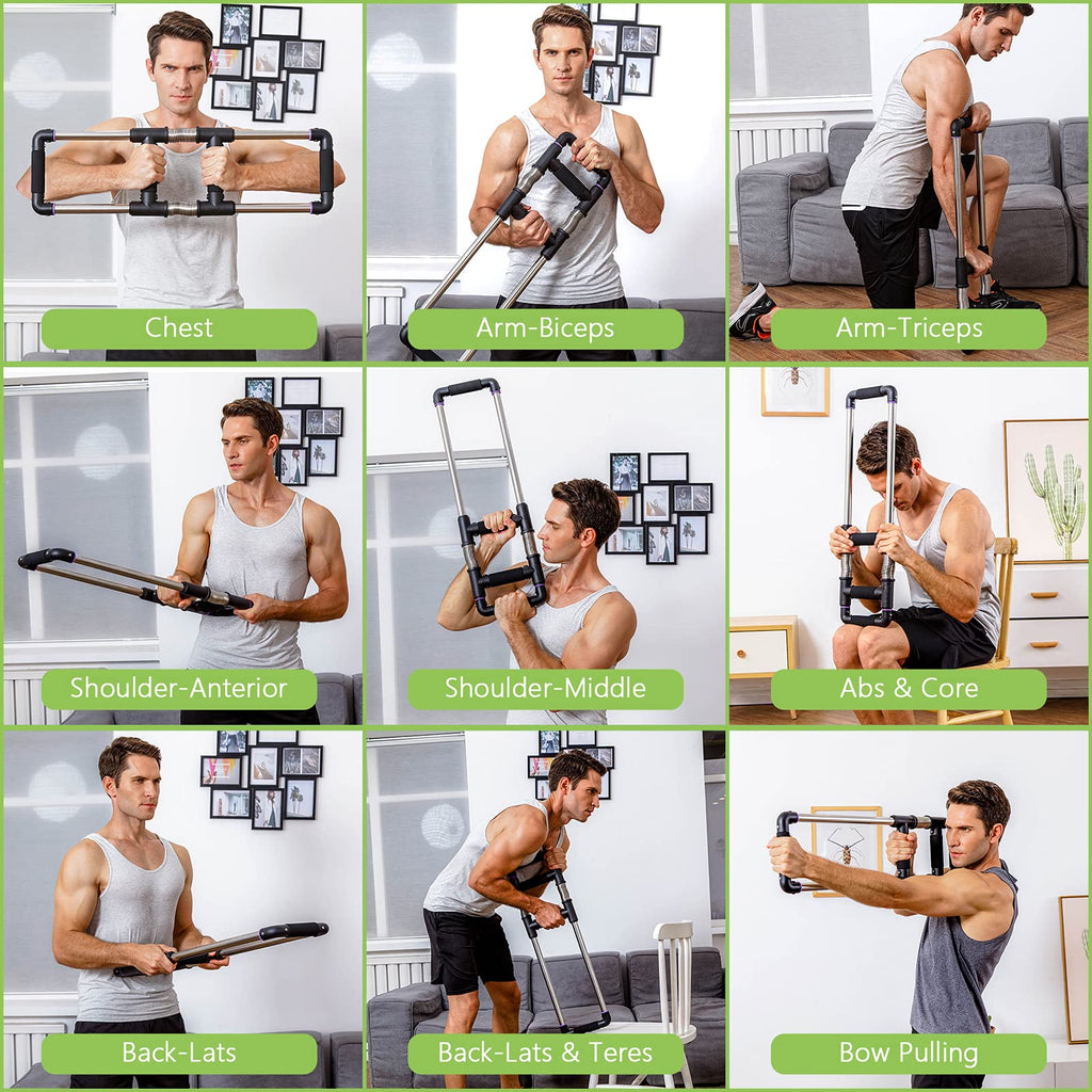 Gofitness Push Down Bar Machine - Chest Expander At Home Workout Equipment, Arm Exerciser - Portable Spring Resistance Exercise