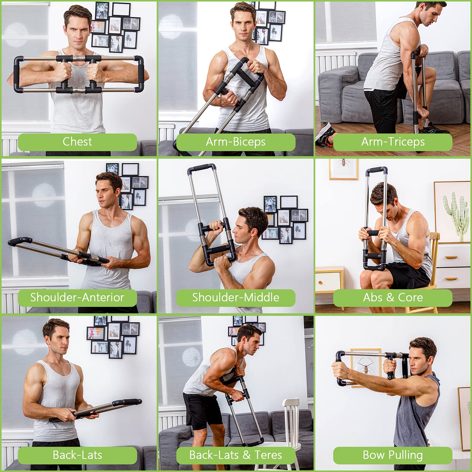 Gofitness Push Down Bar Machine - Chest Expander At Home Workout Equipment, Arm Exerciser - Portable Spring Resistance Exercise