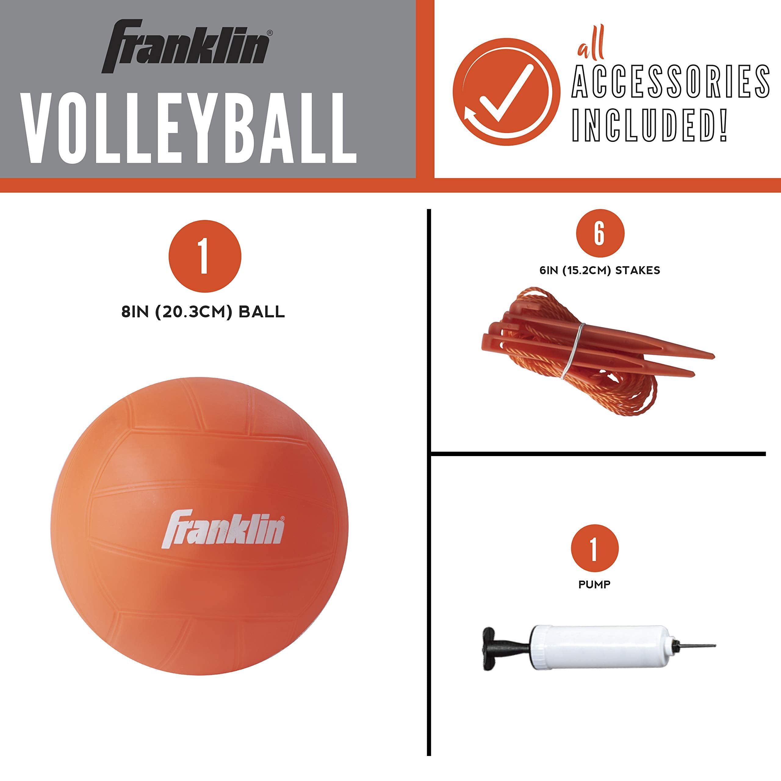 Franklin Sports Volleyball Set, Includes 1 Net With Stakes, Ball And Pump With Needle, Starter ,Orange