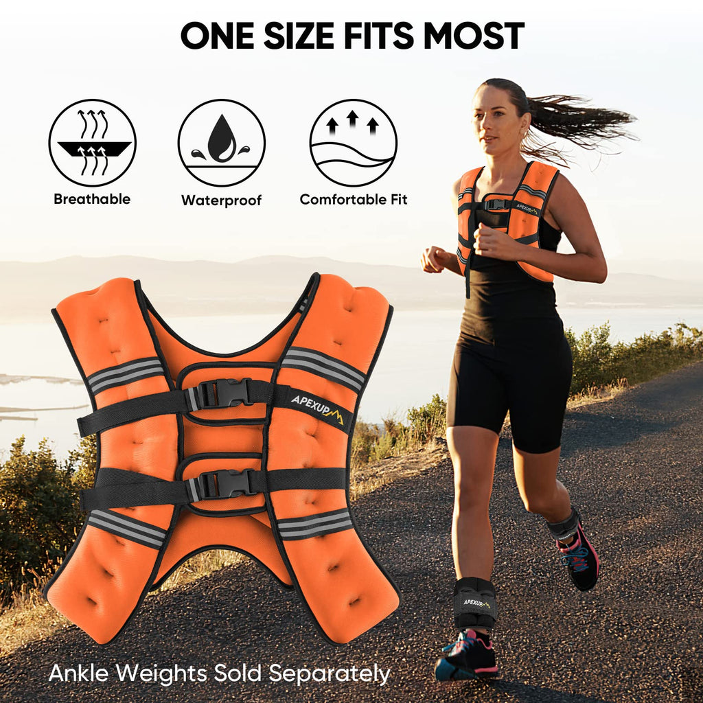 Apexup Weighted Vest With 5Lbs/10Lbs/15Lbs/20Lbs/25Lbs/30Lbs Weights And Reflective Stripe, Weight Vest Men Women For Workout, S