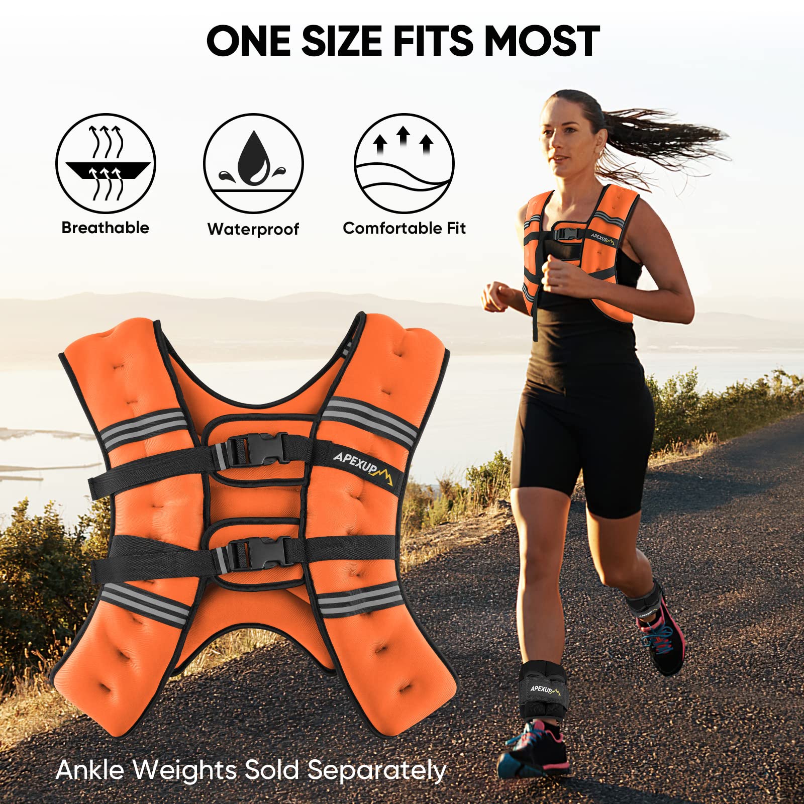 Apexup Weighted Vest With 5Lbs/10Lbs/15Lbs/20Lbs/25Lbs/30Lbs Weights And Reflective Stripe, Weight Vest Men Women For Workout, S