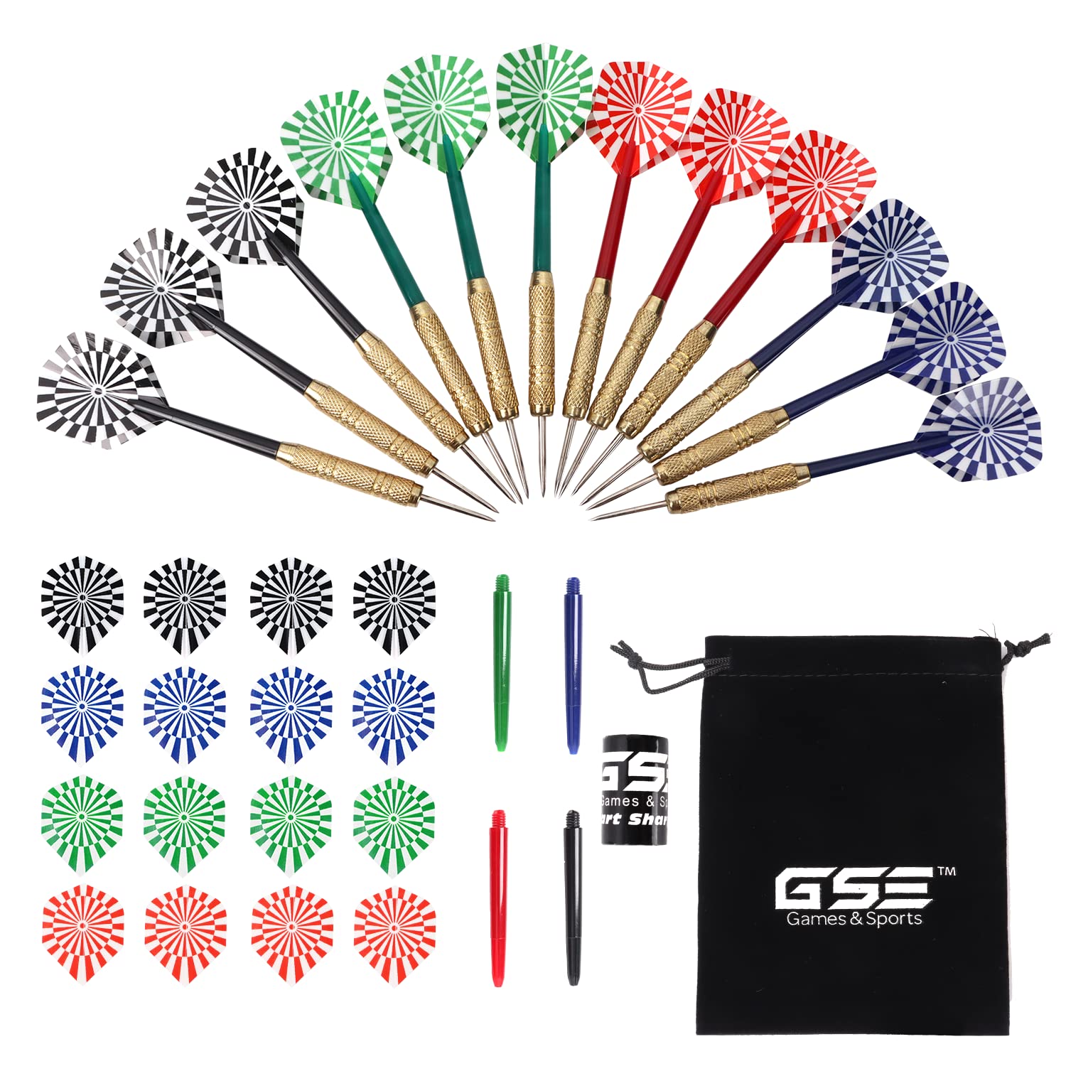 Gse 12 Pcs Of 18 Grams Steel Tip Darts, Professional Darts Metal Tip Set, Metal Darts For Dartboard With Extra Flights, Dart Sha