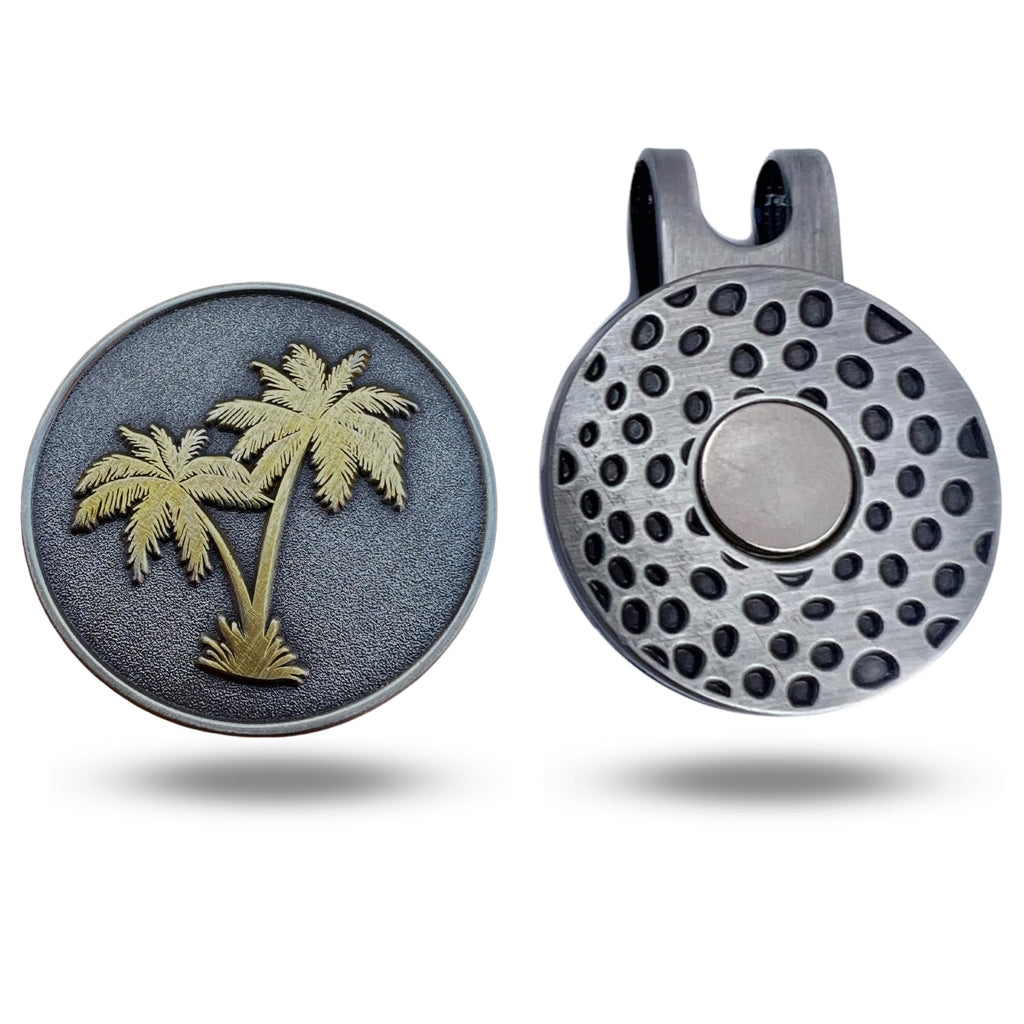Full Metal Markers Palm Tree Unique Magnetic Metal Golf Ball Marker Accessory With Hat Clip For Men And Women (2 Ball Markers +