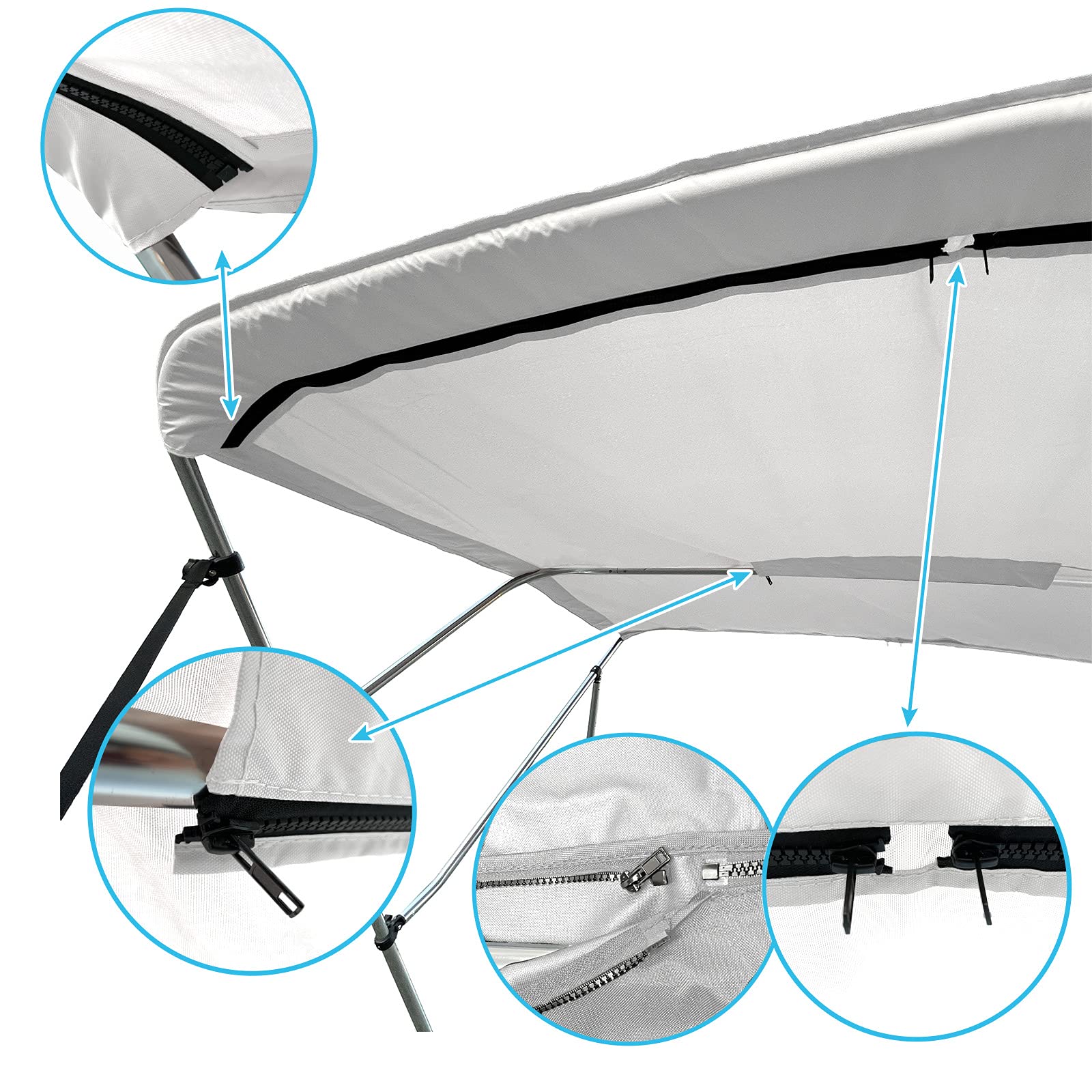 Savvycraft 4 Bow Bimini Replacement Top Canvas Cover 4 Bow 96'' L 79''-84'' W White Color