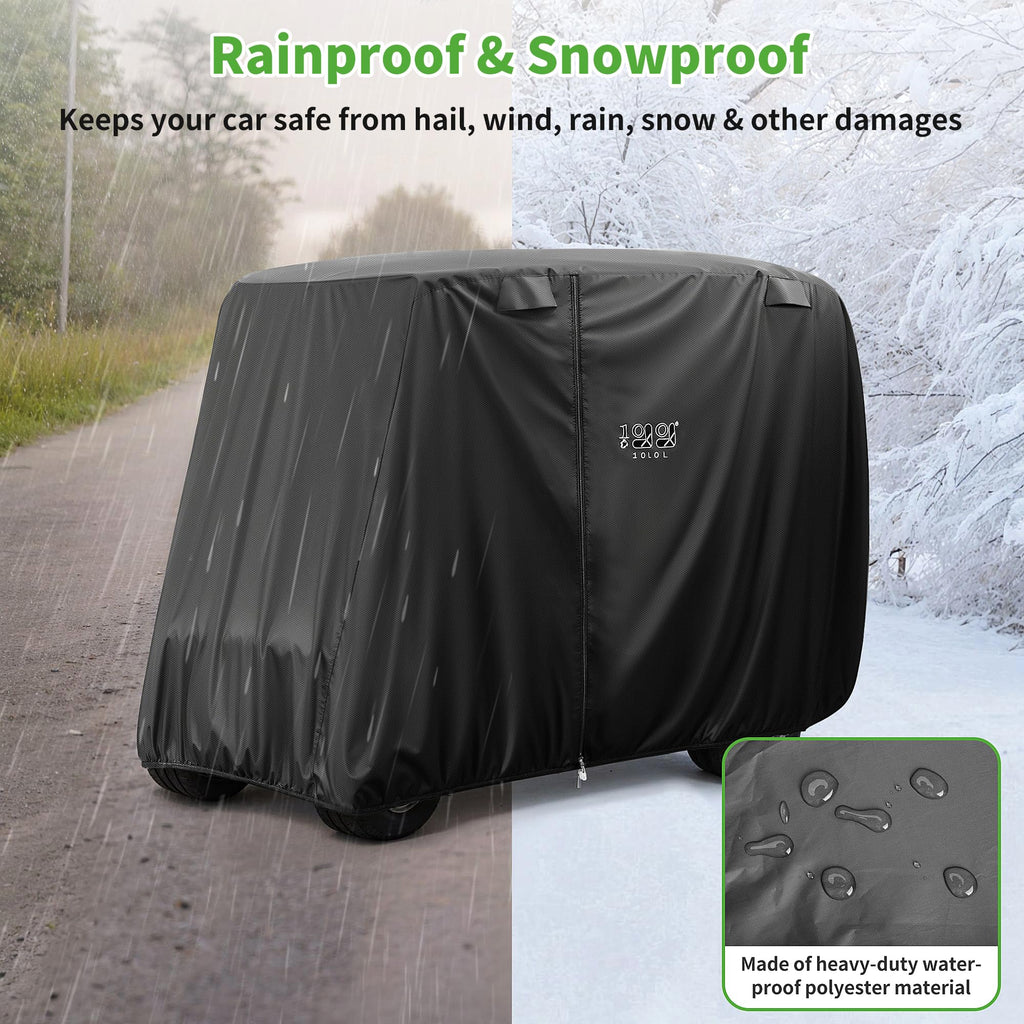 10L0L Universal 2-4 Passenger Golf Cart Cover For Ezgo, Club Car And Yamaha, Waterproof Sunproof And Durable, Black