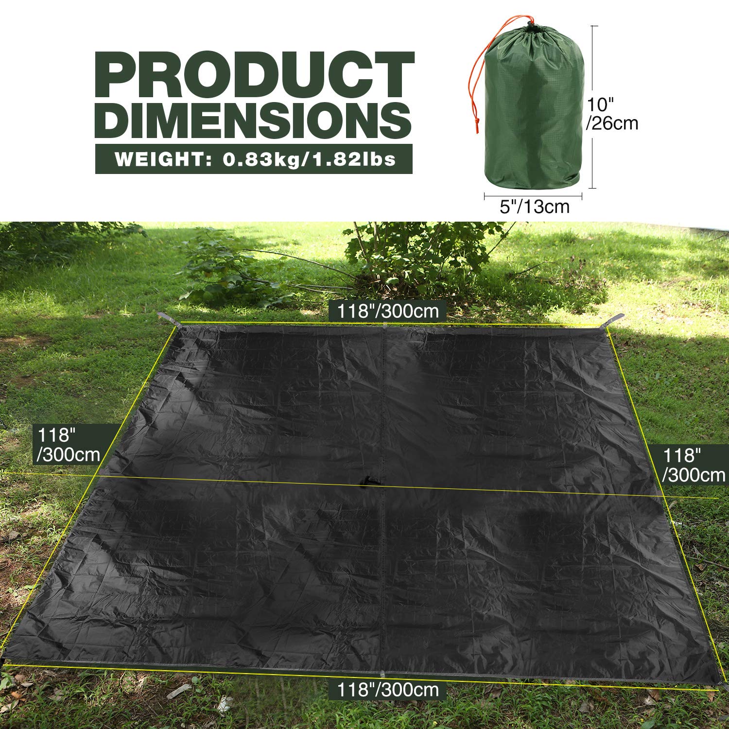 Redcamp Hammock Rain Fly Camping Tarp Waterproof, 10X10Ft Lightweight Backpacking Rain Tarp Shelter For Hiking Outdoor, Black