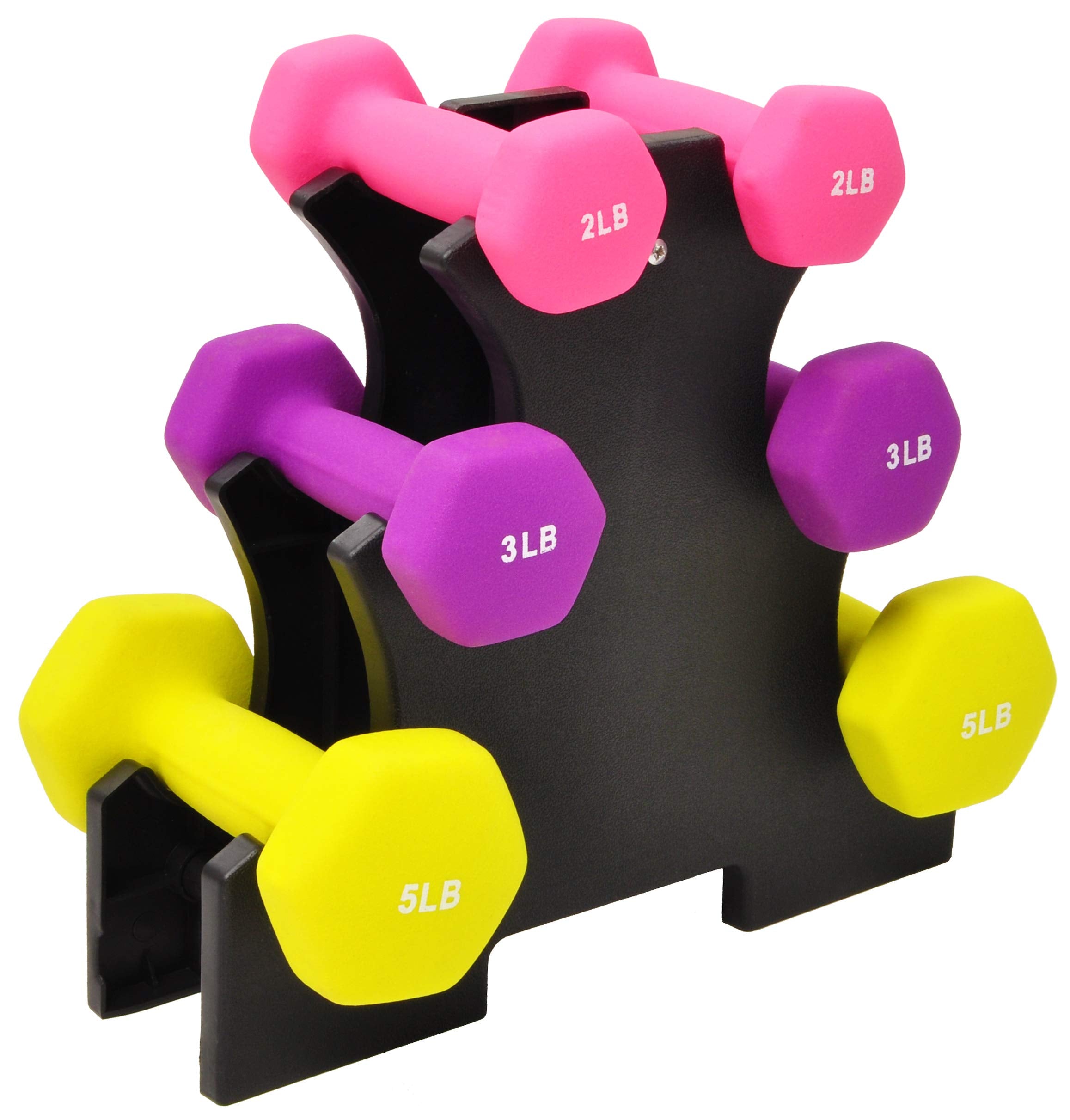 Fitvids 20LB Colored Neoprene Coated Dumbbell Set with Stand, 2, 3, 5 lbs Pairs