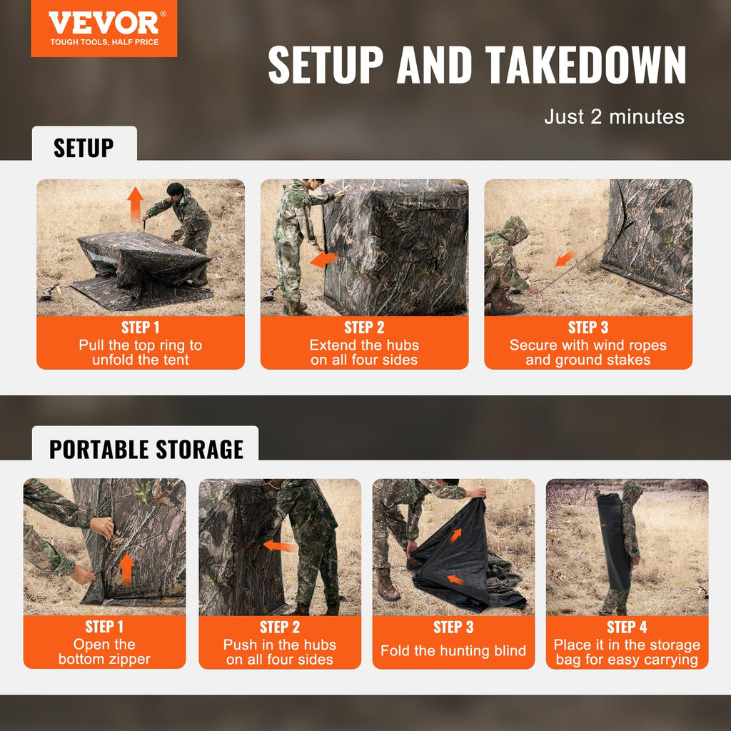 Vevor Hunting Blind, 270 See Through Ground Blind, 1-2 Person Pop Up Deer Blind For Hunting With Carrying Bag, Portable Resilien