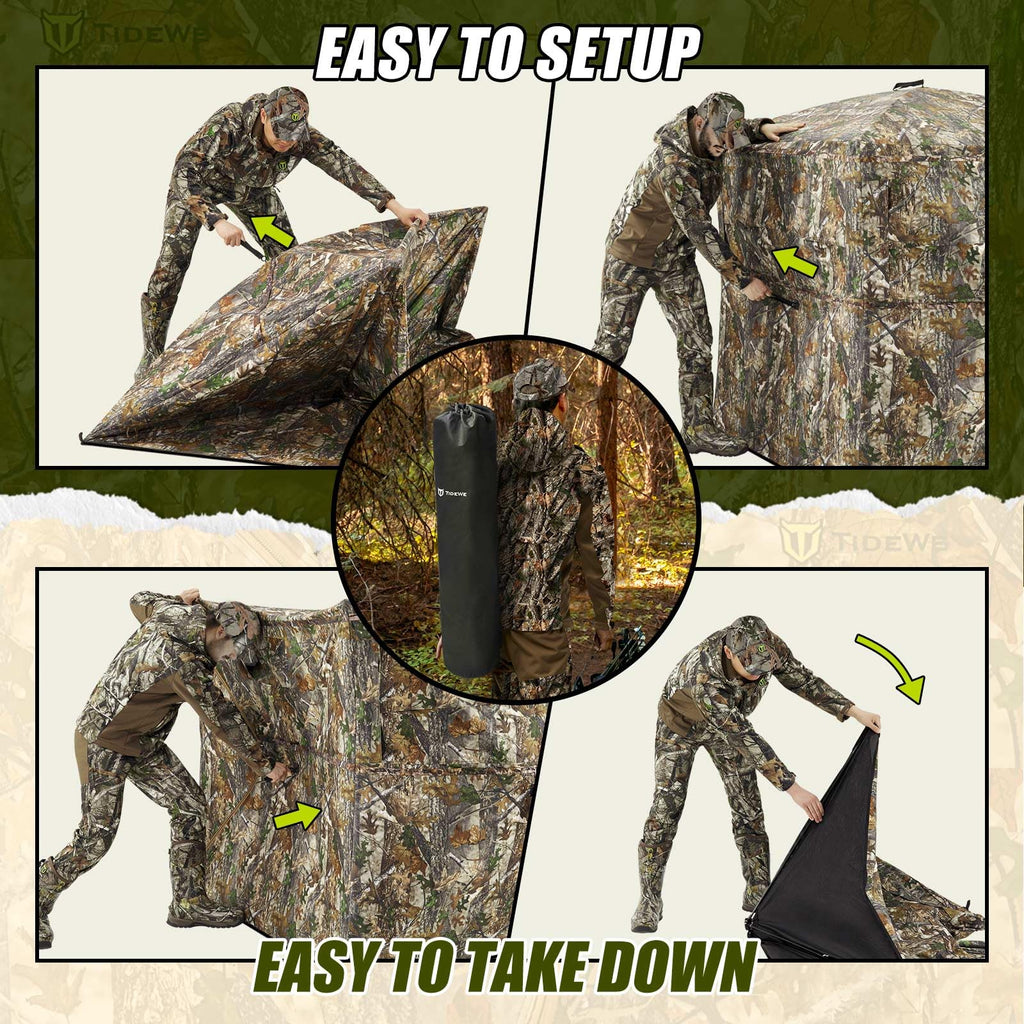 Tidewe Hunting Blind, Double Ground Blinds 270 See Through For 3-In-1 Use, 4-6 Person Pop Up Portable Hunting Tent Includes Carr