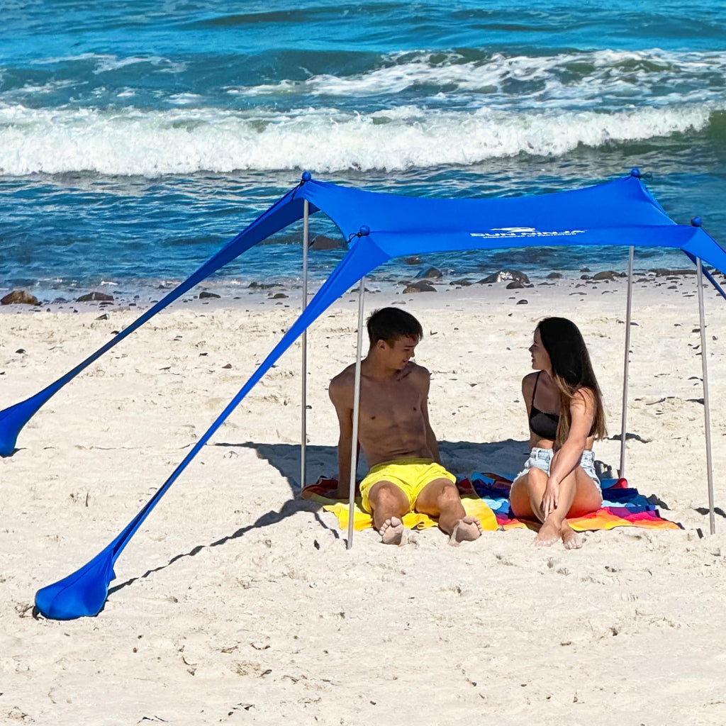 Sun Ninja Beach Tent Shelter With Upf50+ Protection, Includes Sand Shovel, Ground Pegs, Stability Poles, Outdoor Pop Up Shade Ca