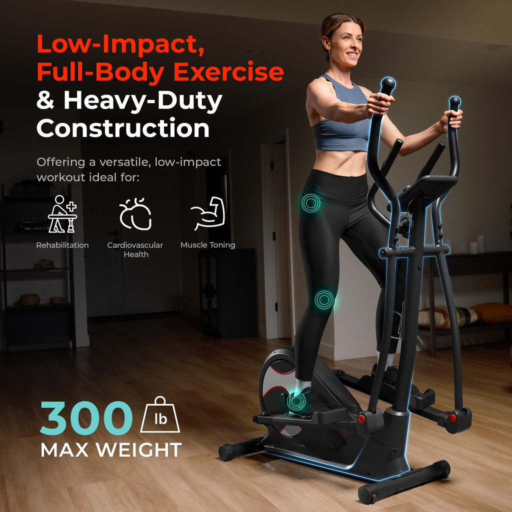 Sunny Health & Fitness Heavy-Duty Smart Elliptical Trainer, 300Lb Load Equipment For Indoor Cardio Exercise, Adjustable Resistan
