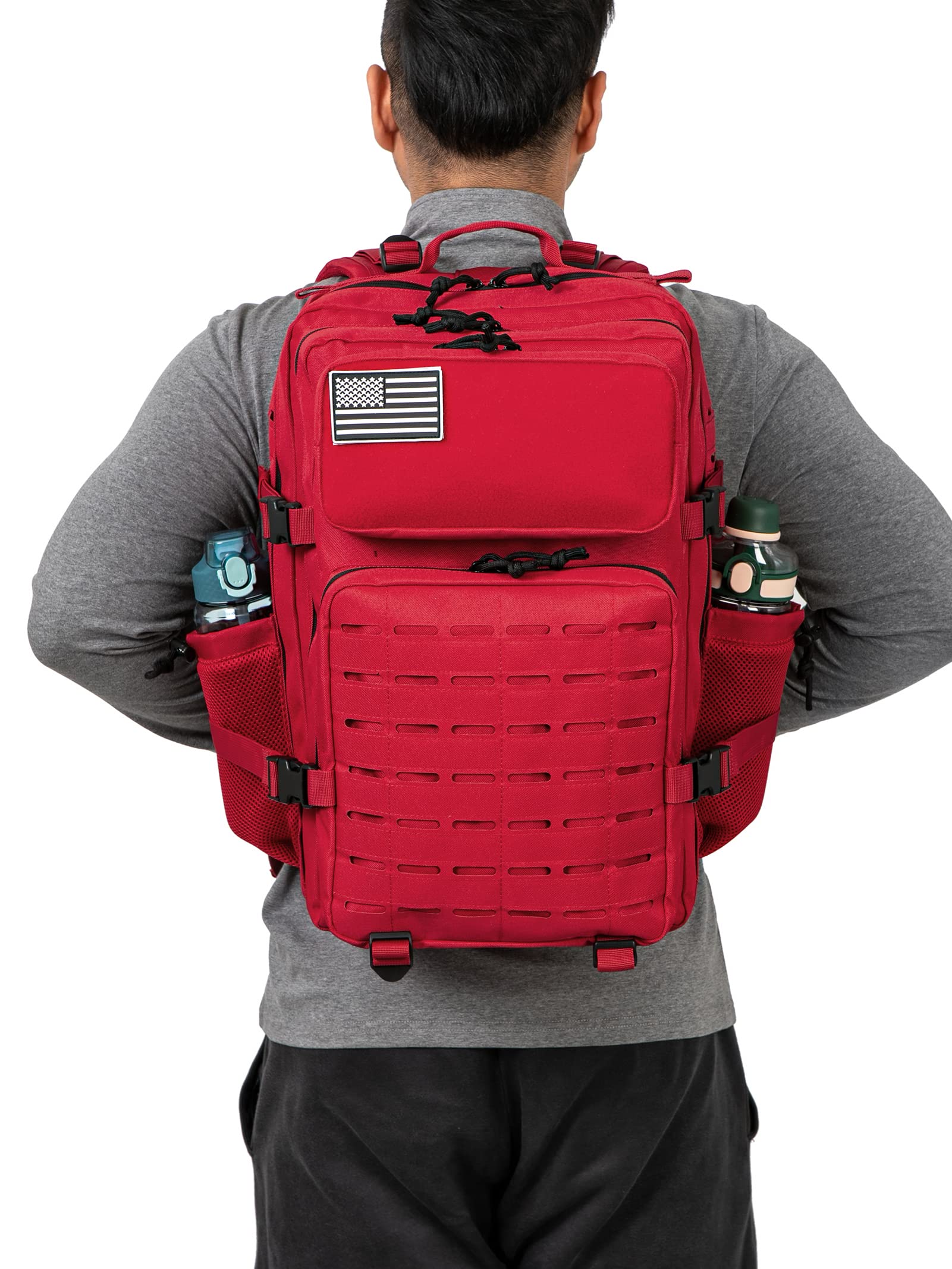Qt&Qy Red Military Tactical Backpacks For Women Ccw Army Laser Cut Molle Daypack 45L Large 3 Day Bug Out Bag Gym Rucksack With B