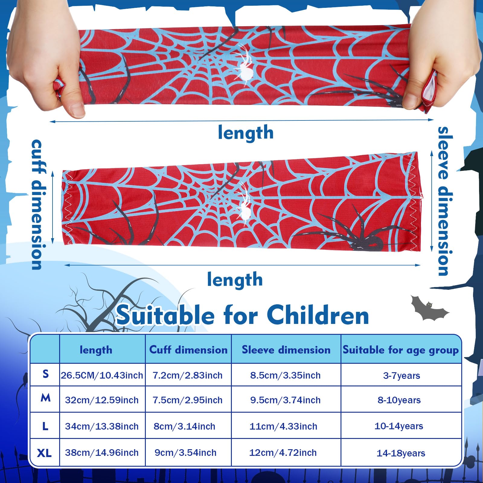 Newcotte 12 Pairs Arm Sleeves For Kids Compression Football Baseball Youth Uv Protection Breathable Cooling Sleeve (Spider,10-14
