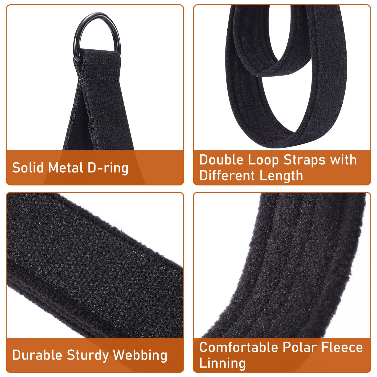 Tobwolf 2Pcs Pilates Double Loop Straps For Reformer, Feet Fitness Equipment Straps, Double Padded D-Ring Loops, Yoga Double Loo