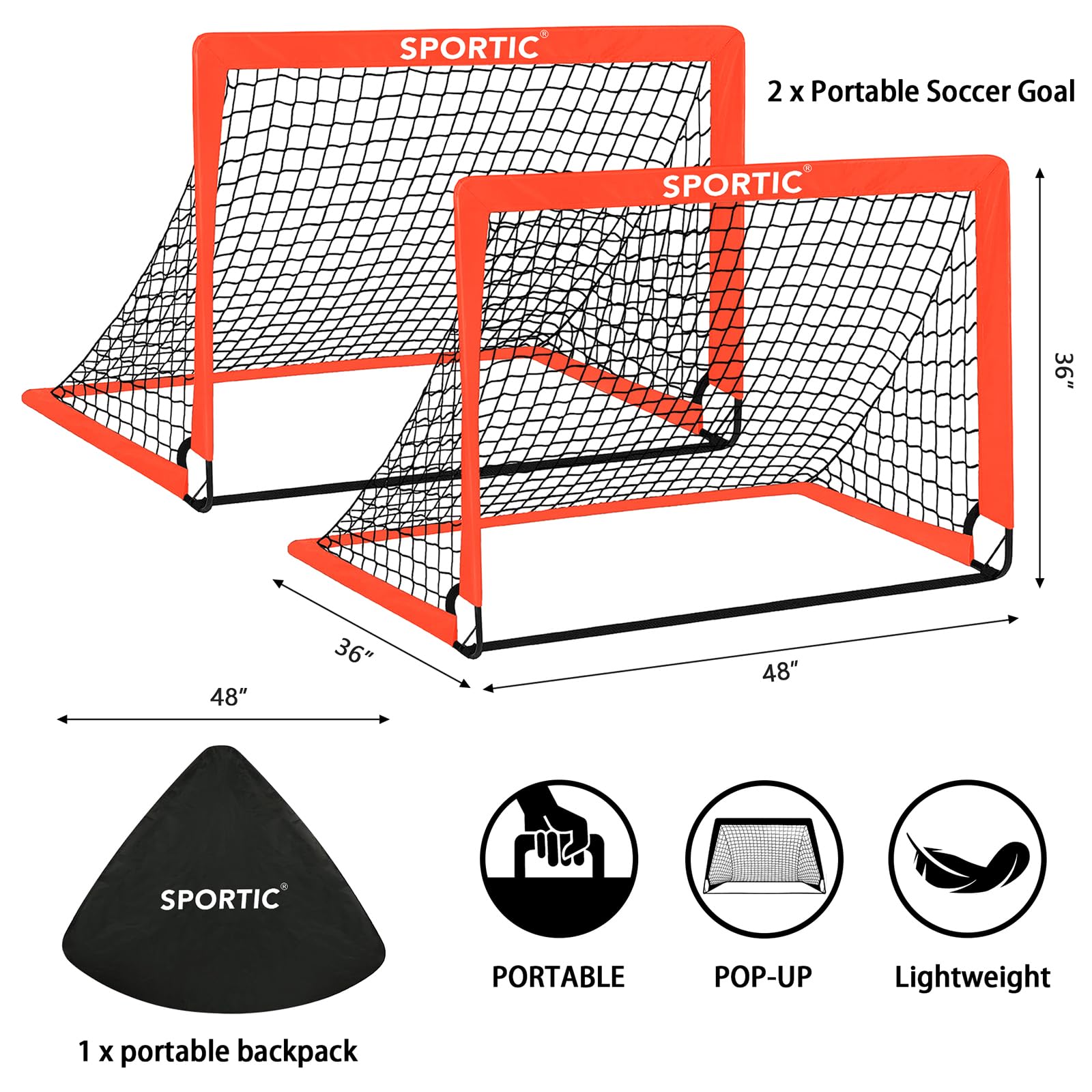 2 Pack 4 ' X 3 ' Soccer Goal Net Set, Pop Up Kids Practice Soccer Goals For Indoor And Outdoor.Portable Soccer Net With Carrying