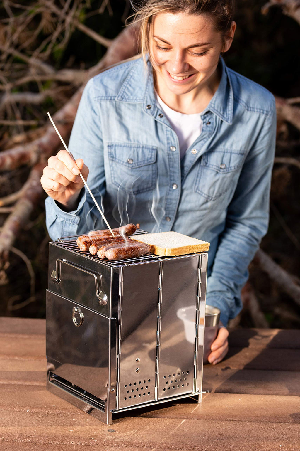 Zento Camping Wood Stove Portable Folding Camp Stove, Stainless Steel, Foldable Grill Survival, Easy To Carry, Small Portable (A