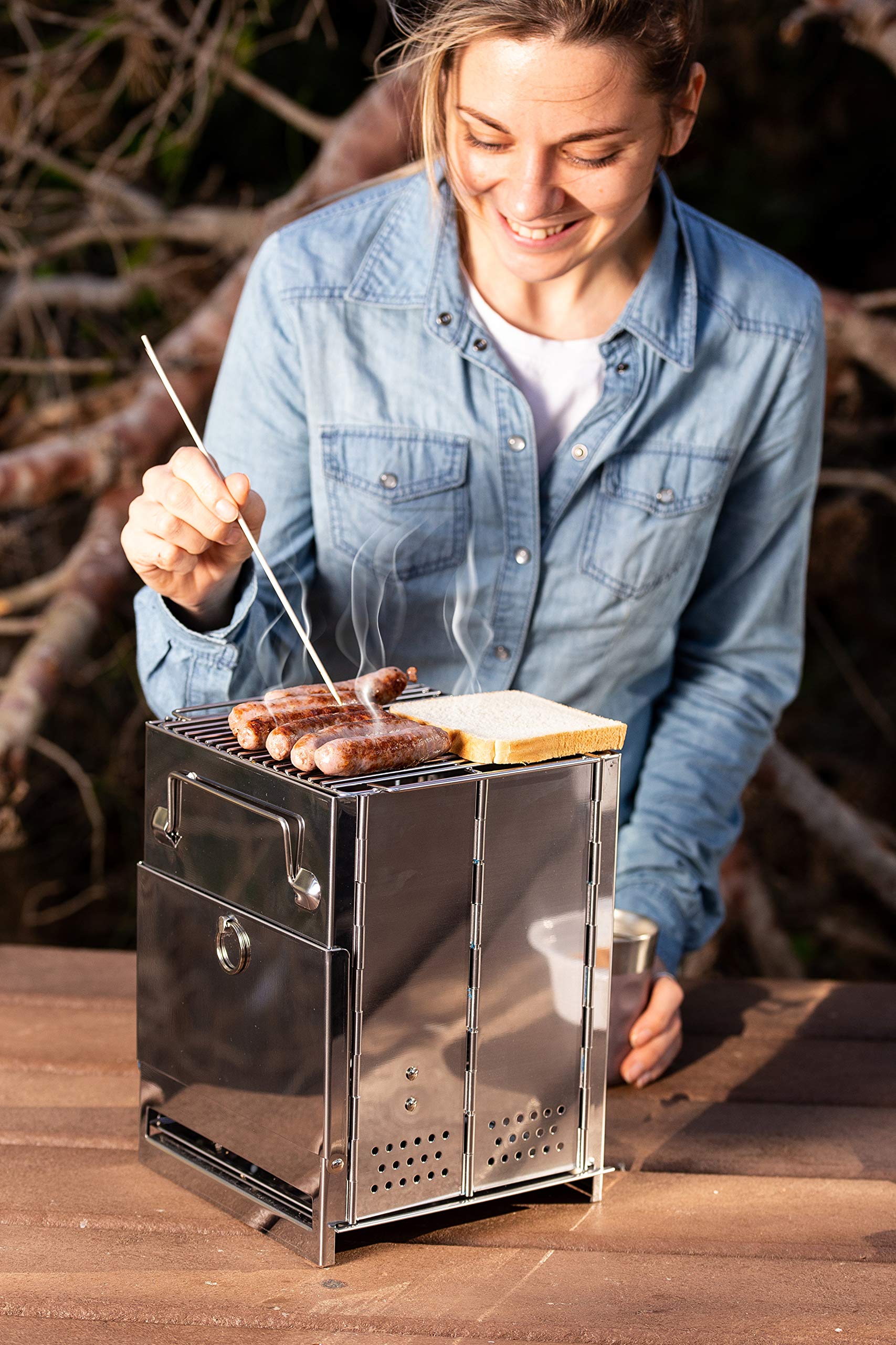 Zento Camping Wood Stove Portable Folding Camp Stove, Stainless Steel, Foldable Grill Survival, Easy To Carry, Small Portable (A
