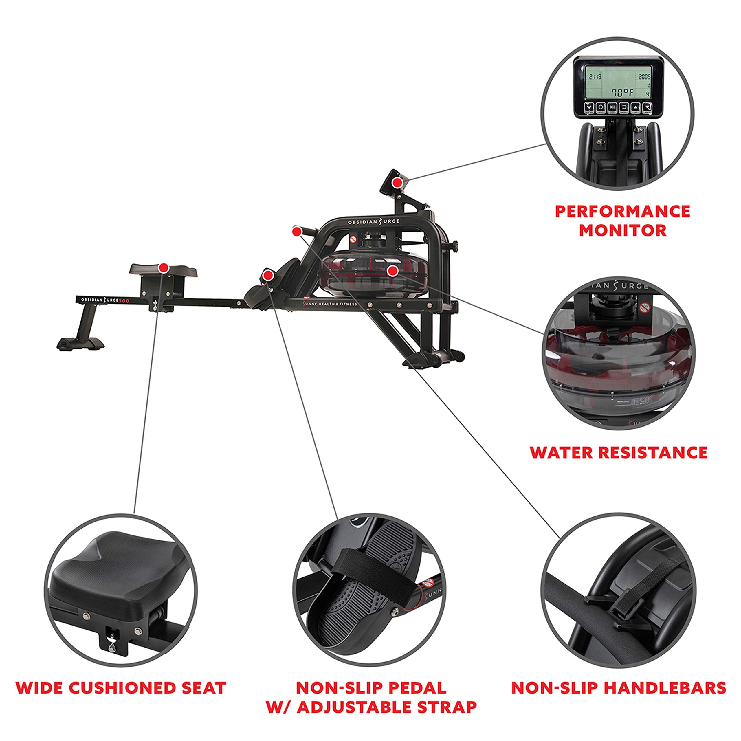 Sunny Health & Fitness Water Rowing Machine - Sf-Rw5713, Black