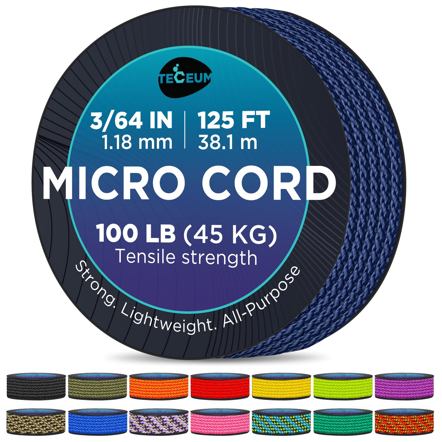 Teceum Micro Paracord - Navy Blue - 1.18 Mm X 125 Ft - Micro Utility Cord - Thin Braided Paracord Rope Nylon Polyester - Wind Ch