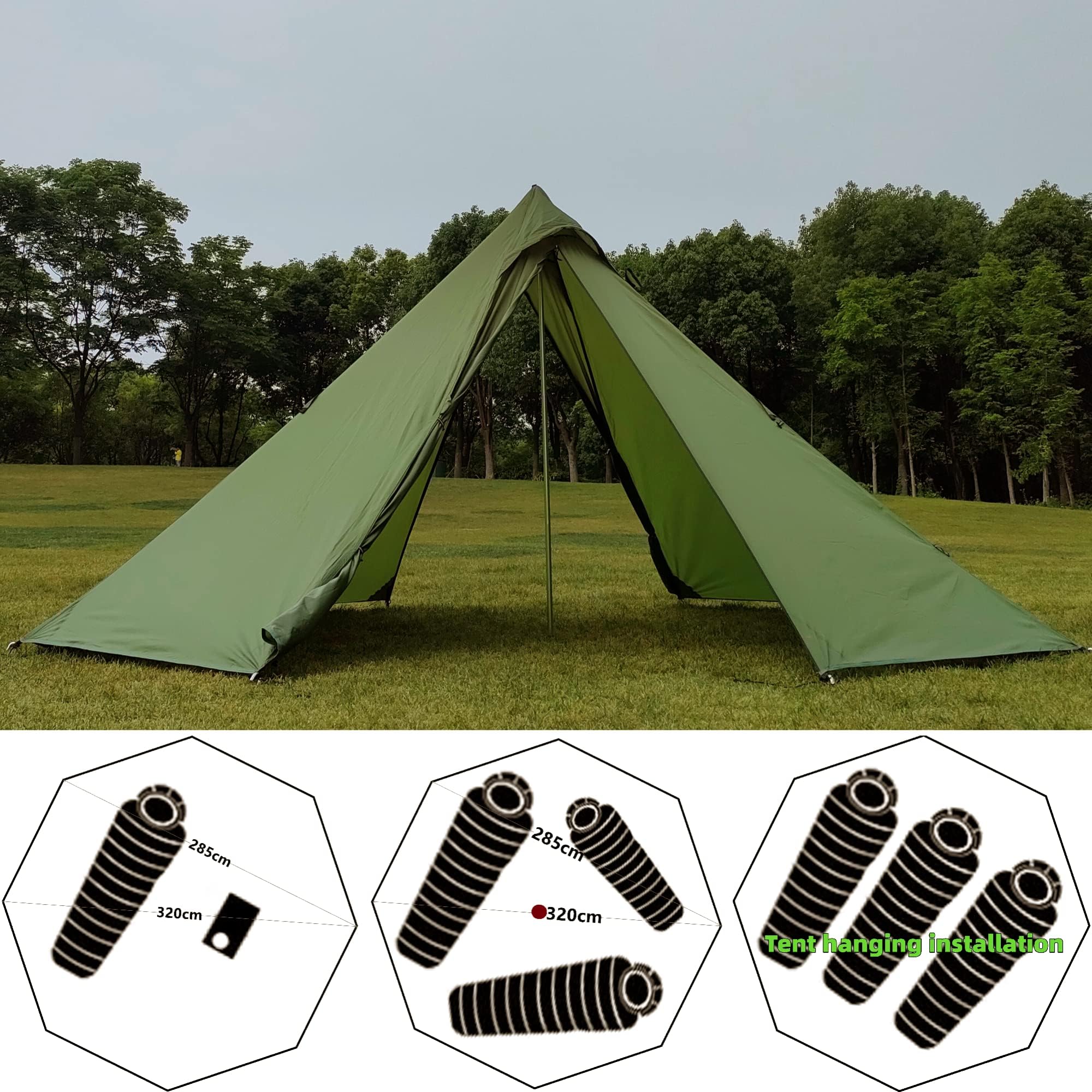 Longeek 4 Person Camping Tent 4 Seasons Backpacking Ultralight Easy Up Hot Tipi