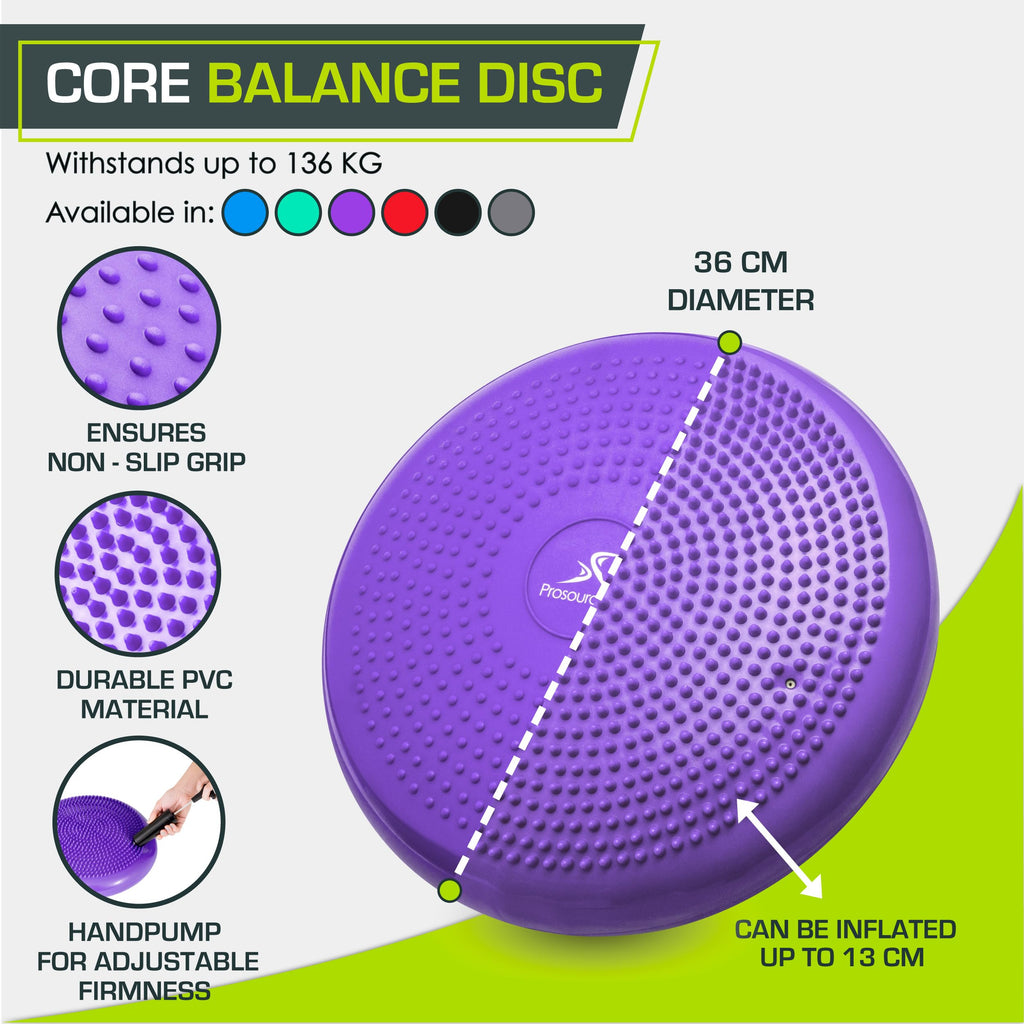 Prosourcefit Core Balance Disc Trainer, 14 Diameter With Pump For Improving Posture, Fitness, Stability, Purple