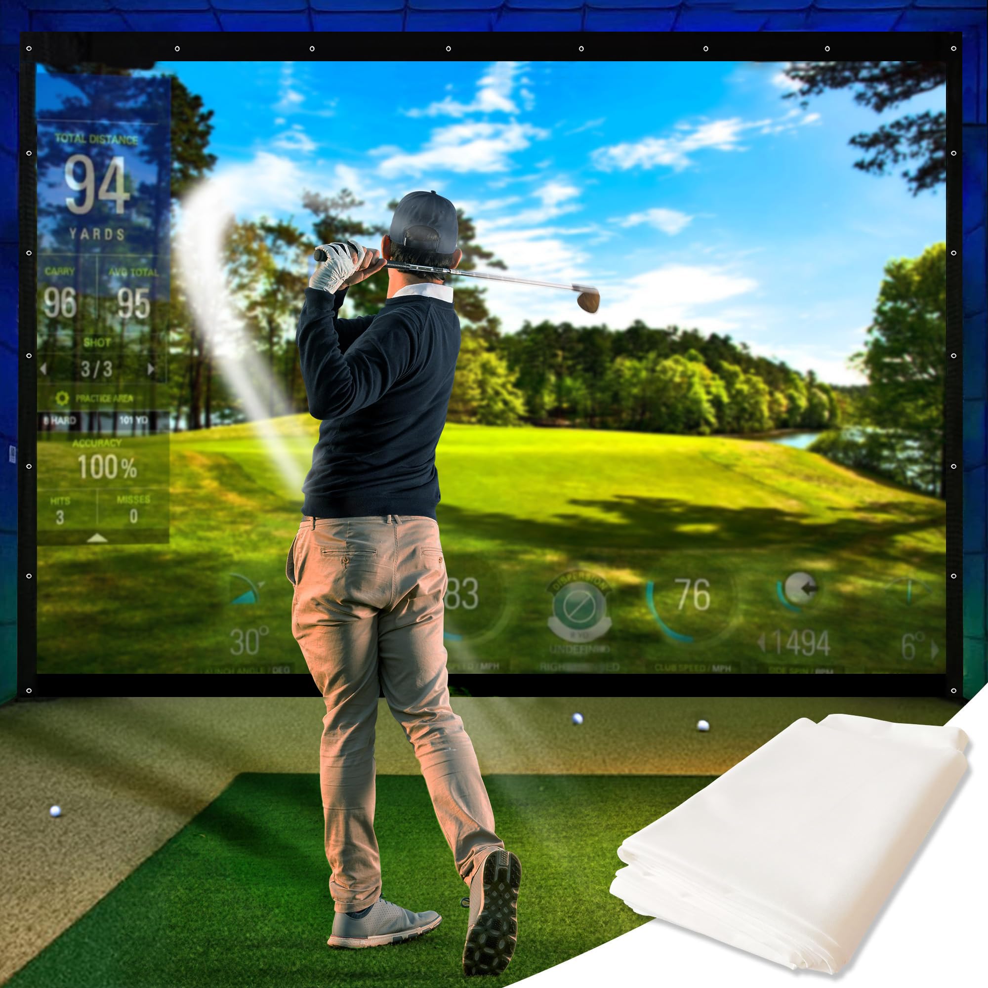 Khampa Golf Impact Screen [910'' X 115.8] Simulator Golf Impact Screen Indoor Impact Screen - Woven Mesh Golf Simulators For Hom
